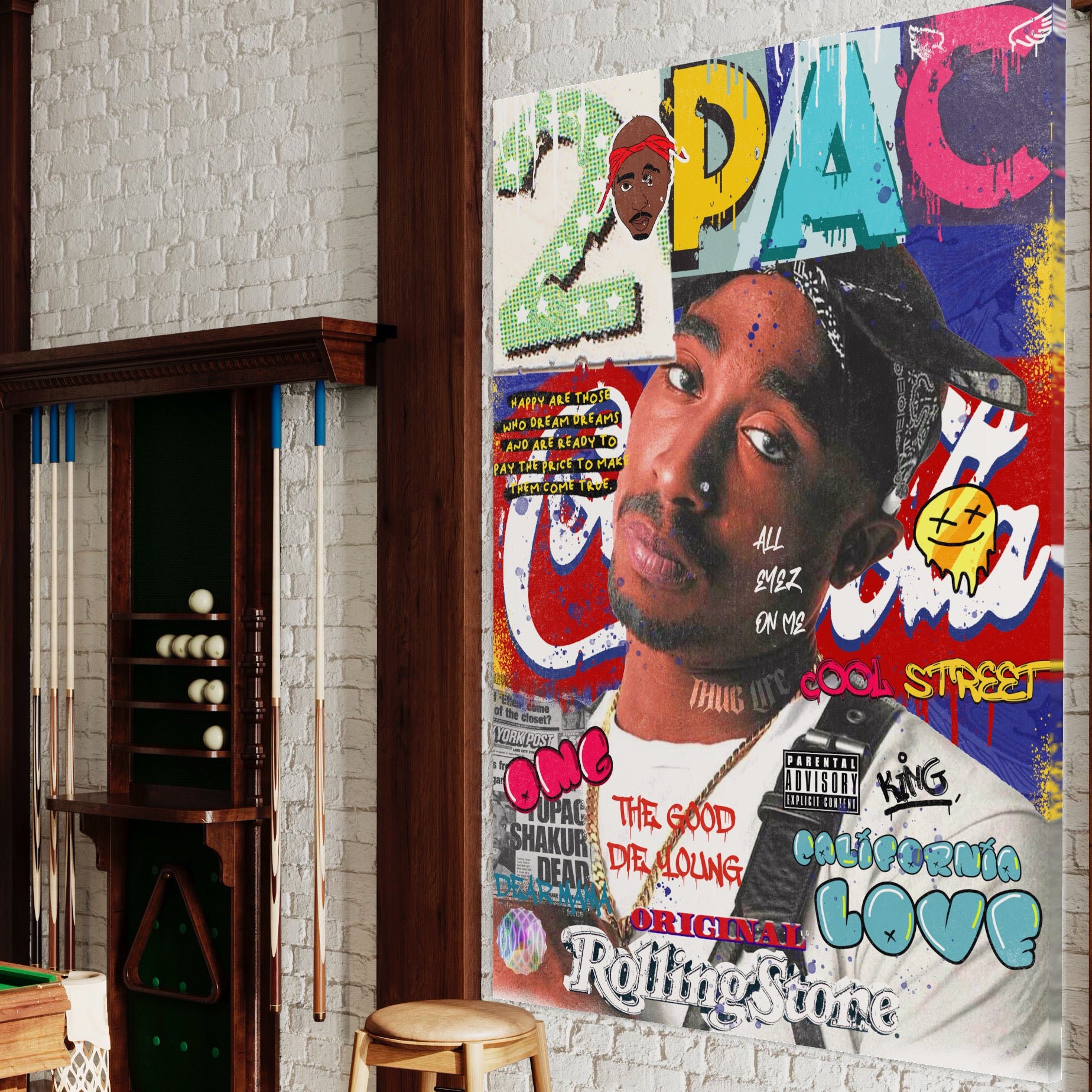 Tablou Canvas Premium LuxCanva® B1016, Tupac Shakur , Motivational, Hip-Hop, 2Pac, Cantaret, Culori Vibrante