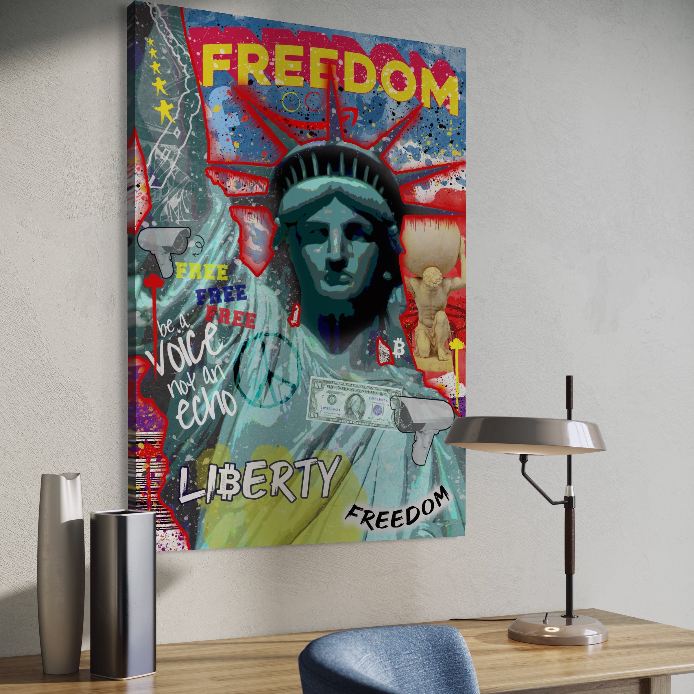 Tablou Canvas Premium LuxCanva® B1014, Statuia Libertatii , Motivational, America, Zeita Libertatii, Culori Vibrante