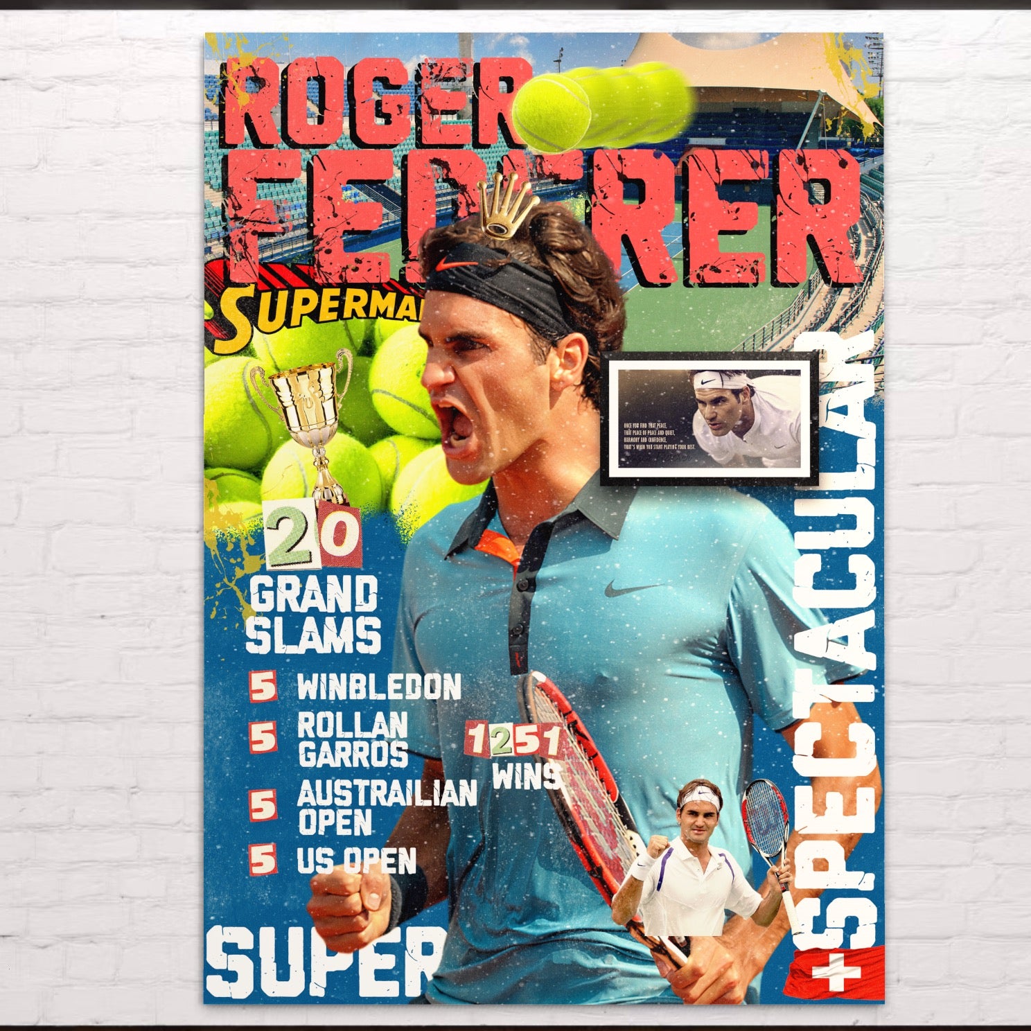 Tablou Canvas Premium LuxCanva® B1004, Roger Federer , Decorativ, Sportiv, Vedete, Tenis, Campioni, Culori Vibrante