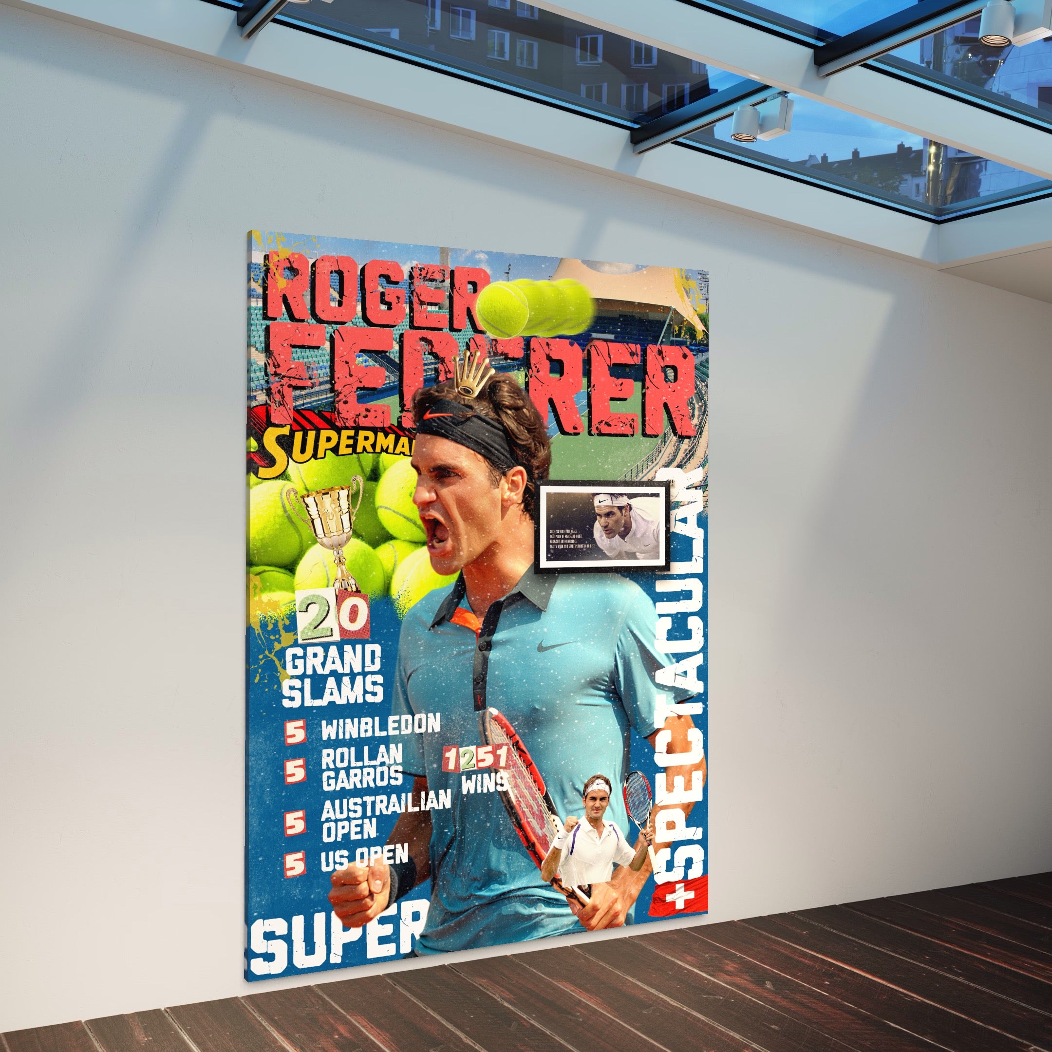 Tablou Canvas Premium LuxCanva® B1004, Roger Federer , Decorativ, Sportiv, Vedete, Tenis, Campioni, Culori Vibrante