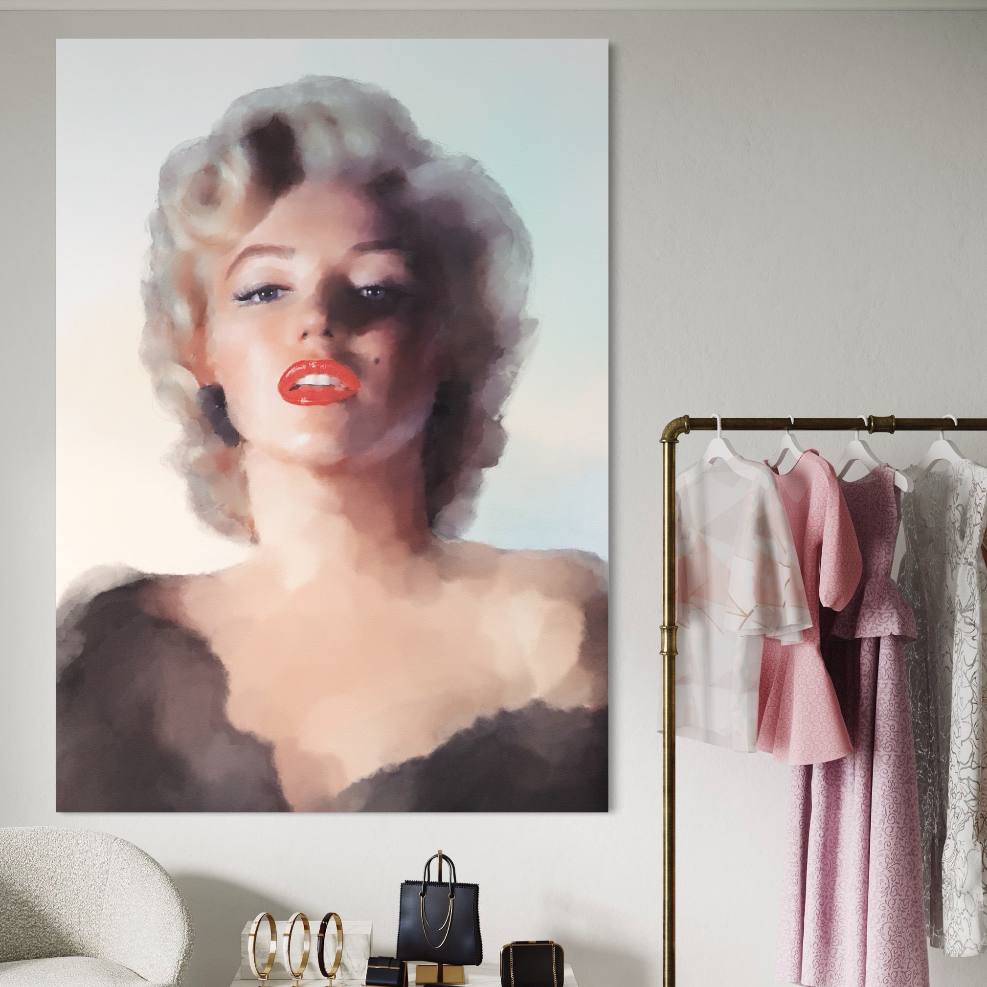 Tablou Canvas Premium LuxCanva® A1361, Marilyn Monroe ,  Living, Actrita, Sex Simbol, Diva, Cantareata, Dressing, Culori Vibrante