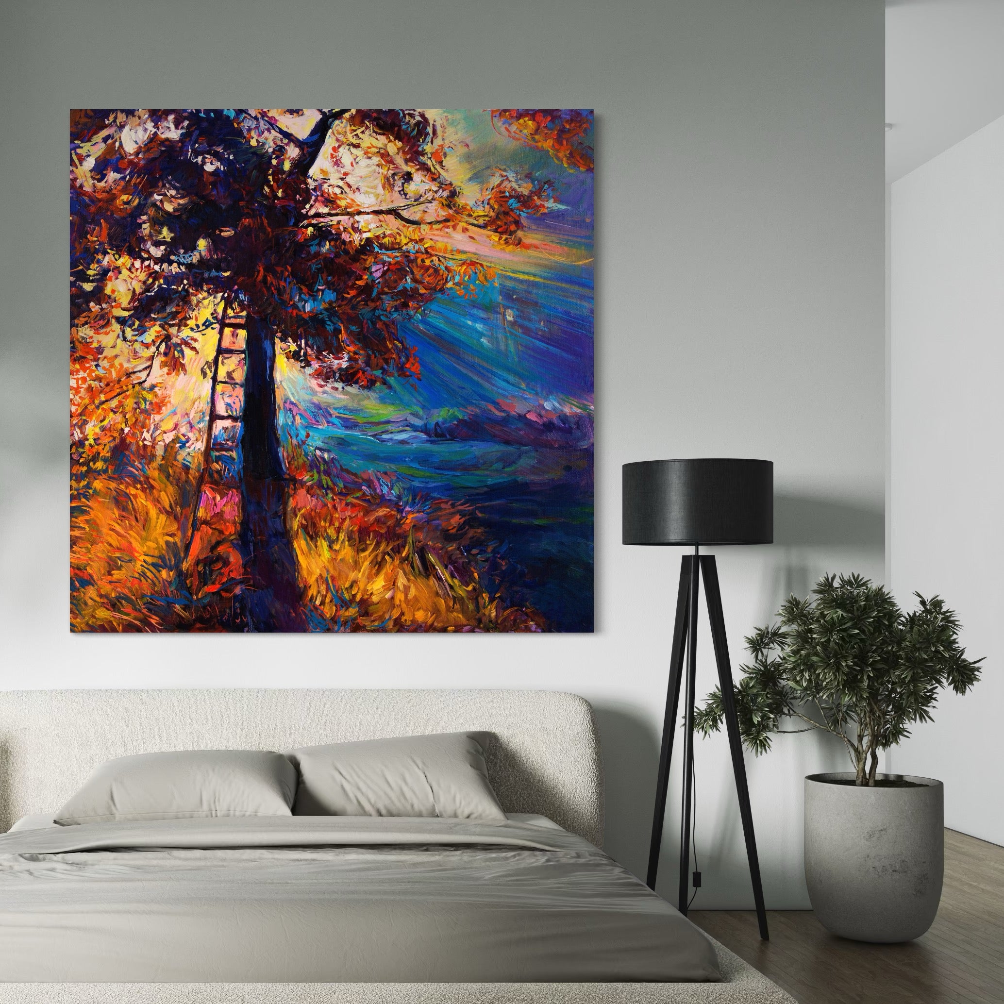 Tablou Canvas Premium LuxCanva® C1001, Copac La Rasarit ,  Living, Scara, Frunze, Cer, Dormitor, Culori Vibrante