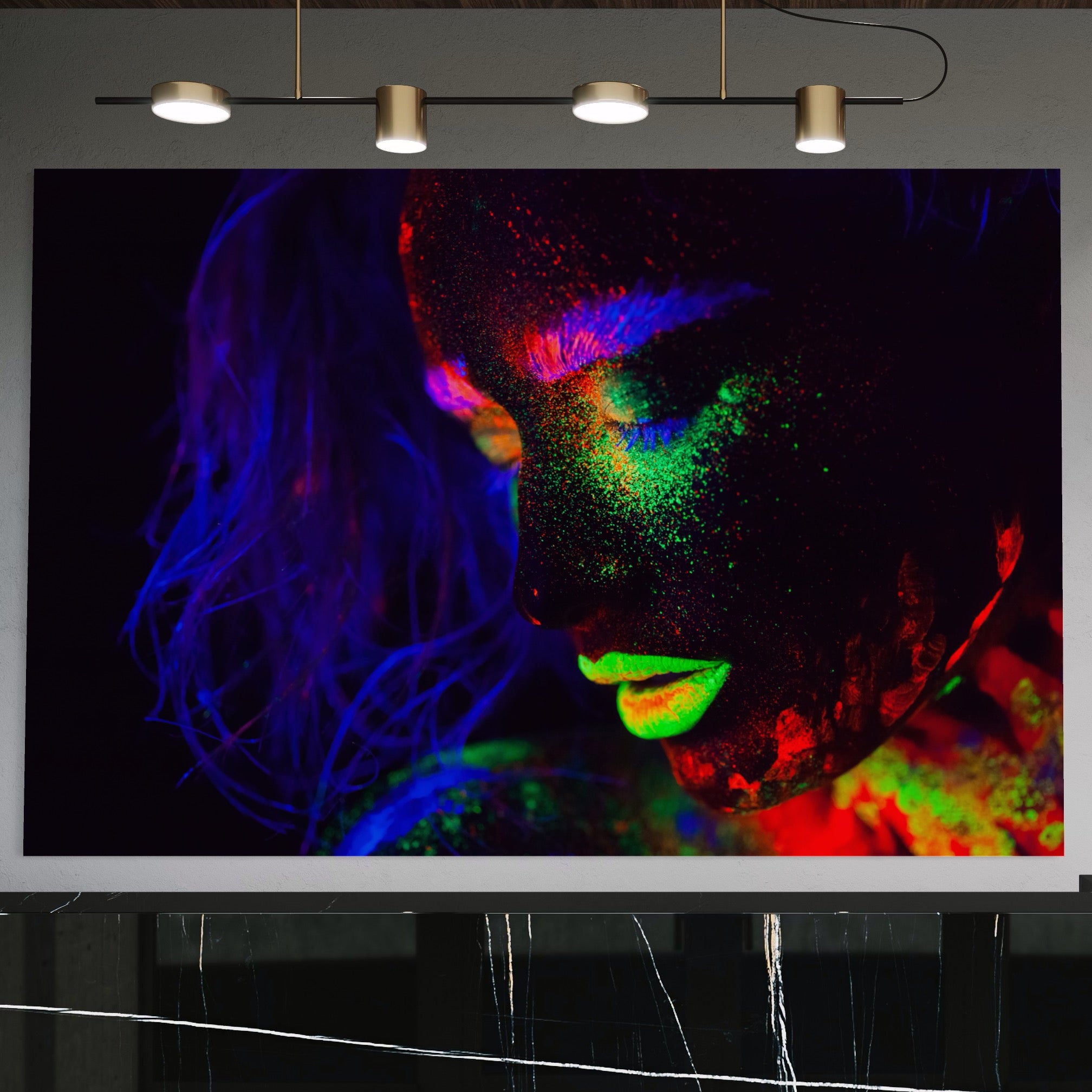 Tablou Canvas Premium LuxCanva® A1357, Colorful Girl , Frumusete, Neon, Gliter, Fosforescent, Culori Vibrante
