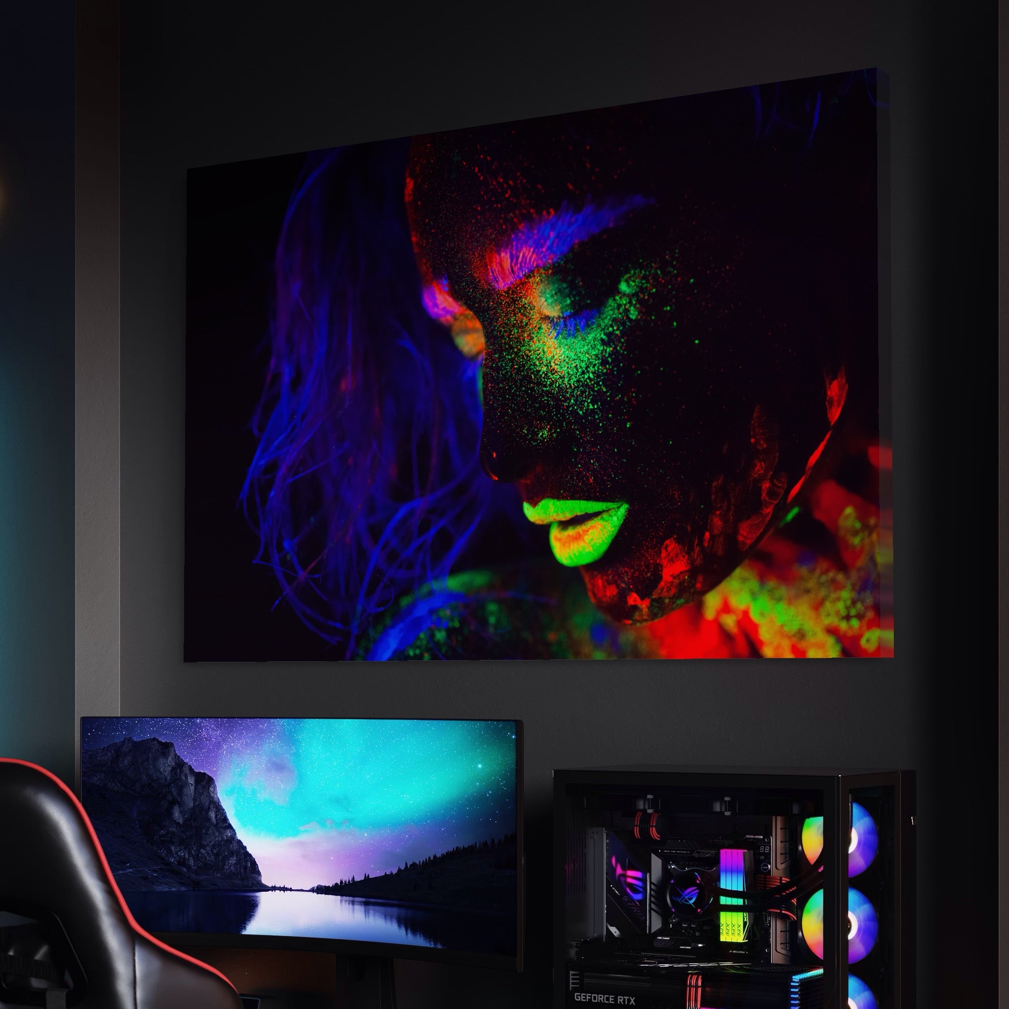 Tablou Canvas Premium LuxCanva® A1357, Colorful Girl , Frumusete, Neon, Gliter, Fosforescent, Culori Vibrante