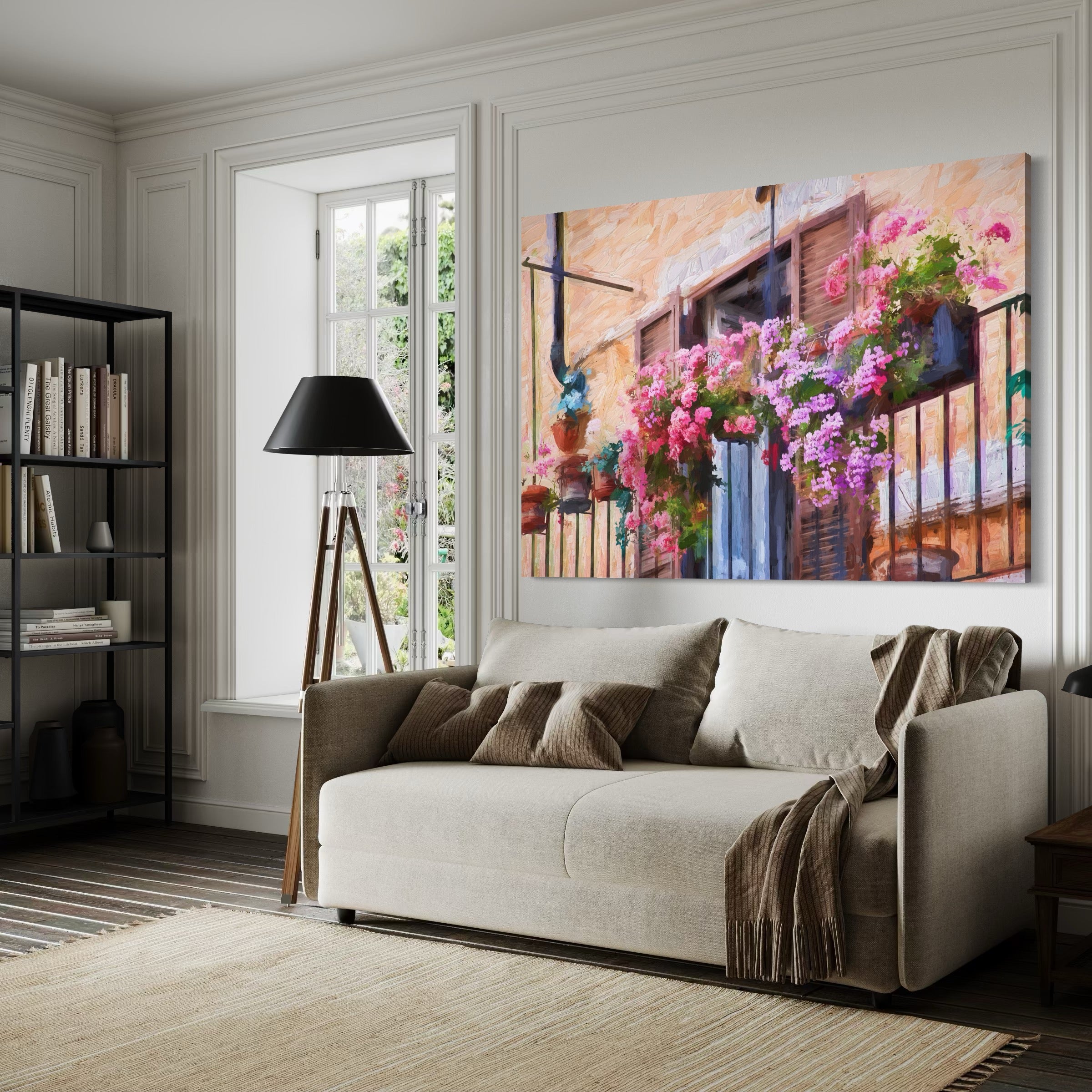 Tablou Canvas Premium LuxCanva® C1005, Balcon Cu Flori , Living, Strada, Vacanta, Flori, Balcon, Culori Vibrante