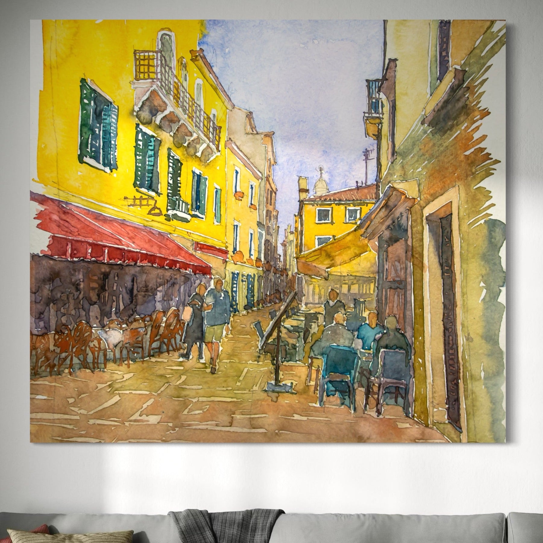 Tablou Canvas Premium LuxCanva® C1007, Terase , Living, Hol, Strada, Vacanta, Centrul Vechi, Vara, Relaxare, Culori Vibrante