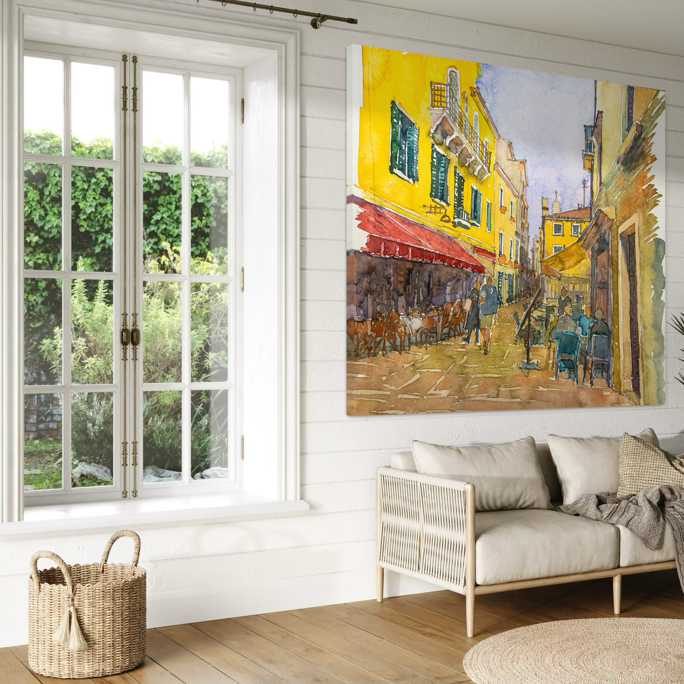 Tablou Canvas Premium LuxCanva® C1007, Terase , Living, Hol, Strada, Vacanta, Centrul Vechi, Vara, Relaxare, Culori Vibrante