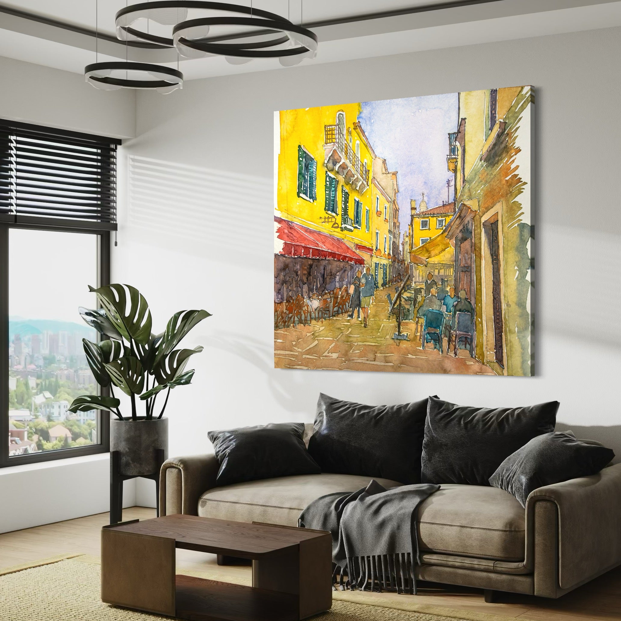 Tablou Canvas Premium LuxCanva® C1007, Terase , Living, Hol, Strada, Vacanta, Centrul Vechi, Vara, Relaxare, Culori Vibrante