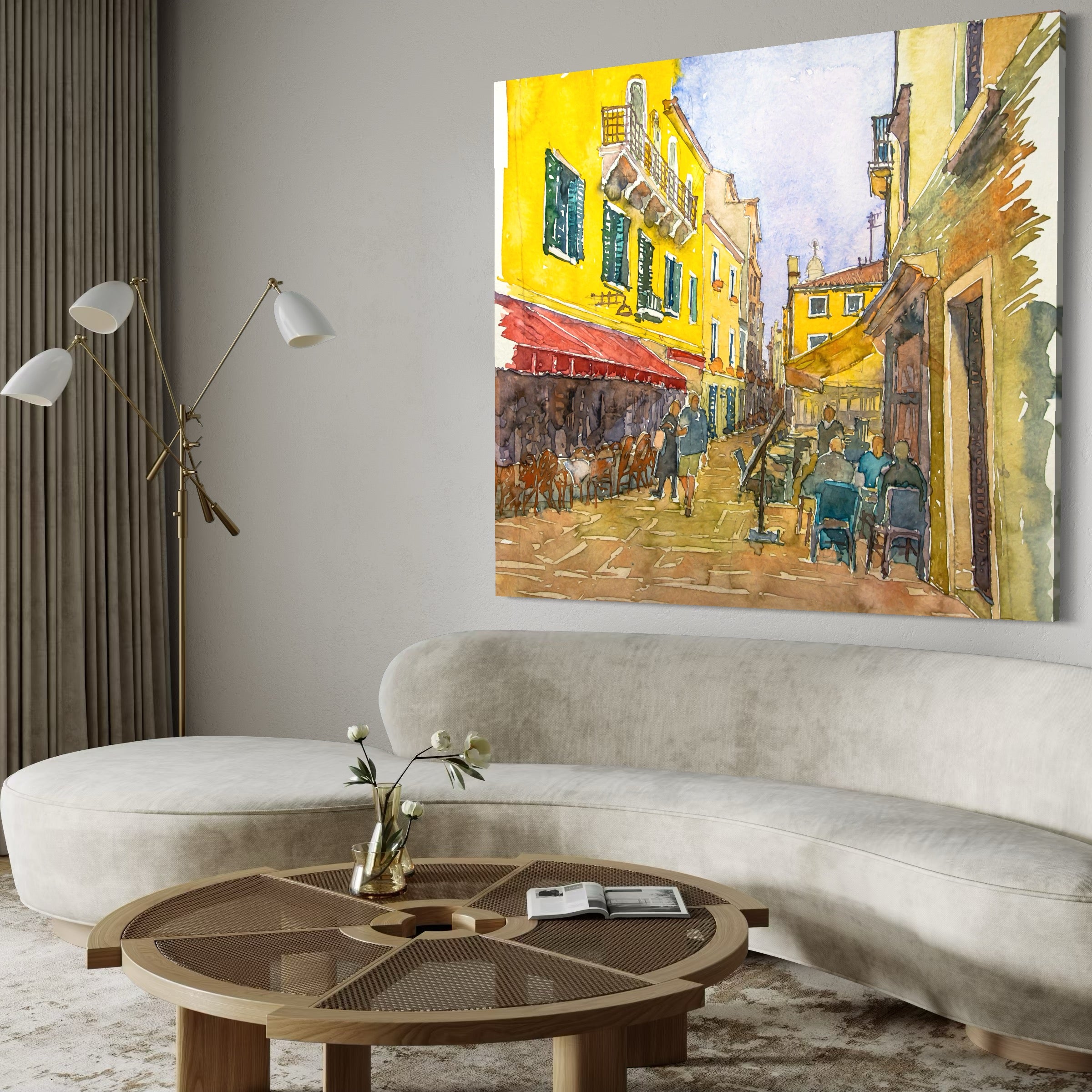 Tablou Canvas Premium LuxCanva® C1007, Terase , Living, Hol, Strada, Vacanta, Centrul Vechi, Vara, Relaxare, Culori Vibrante