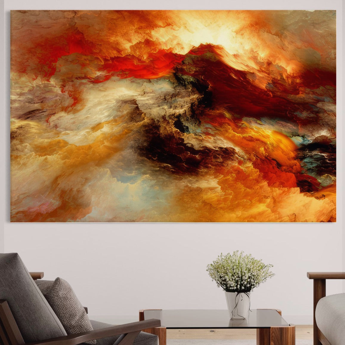 Tablou Canvas Premium LuxCanva® A1354, Orange Marble , Living, Abstract, Multicolor, Dormitor, Culori Vibrante