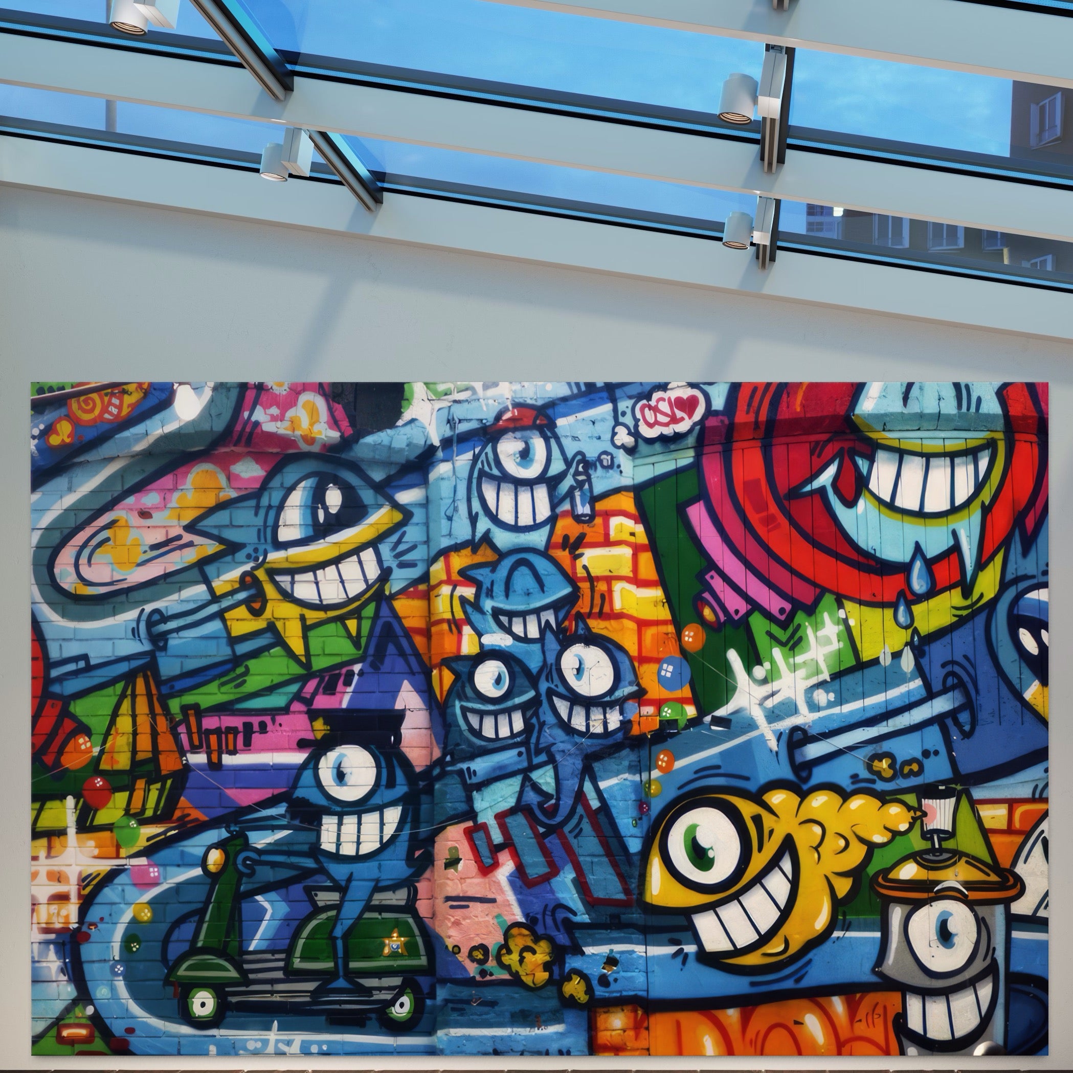 Tablou Canvas Premium LuxCanva® A1350, Graffiti Wall Art , Living, Decorativ, Animatie, Arta Stradala, Camera Copil, Game Room, Culori Vibrante