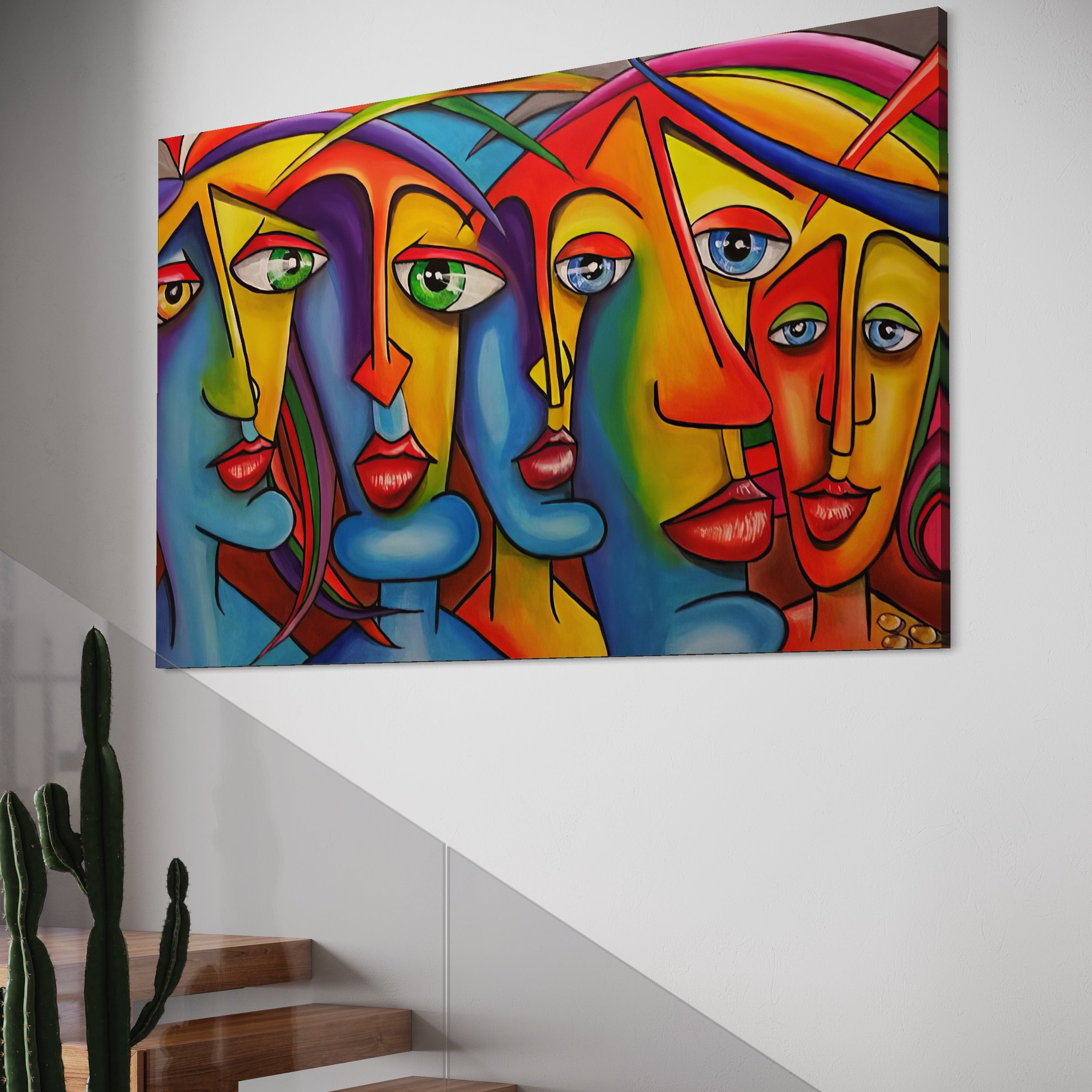 Tablou Canvas Premium LuxCanva® A1349, Abstract Face , Living, Portret, Arta Moderna, Colorat, Galerie De Arta, Culori Vibrante
