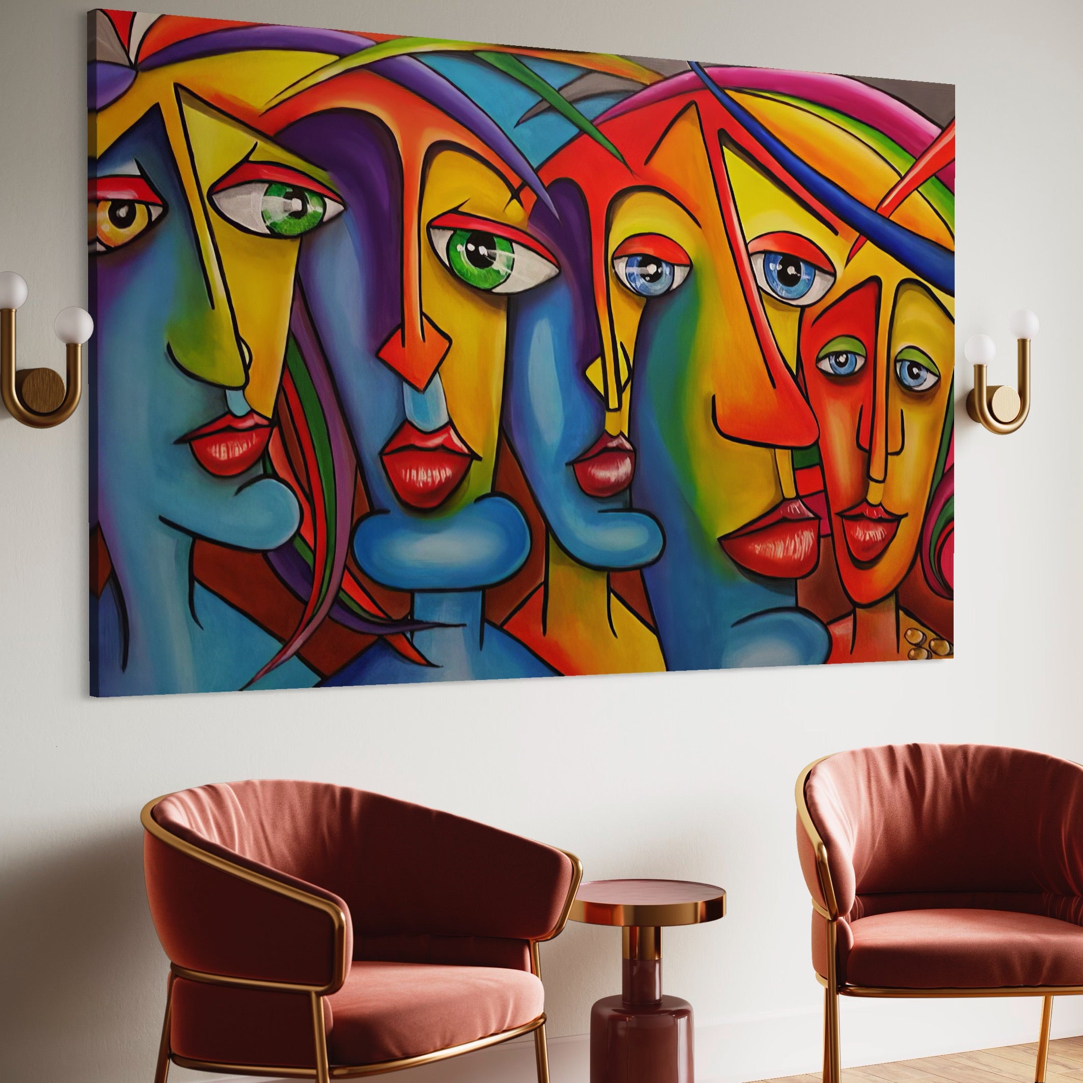 Tablou Canvas Premium LuxCanva® A1349, Abstract Face , Living, Portret, Arta Moderna, Colorat, Galerie De Arta, Culori Vibrante
