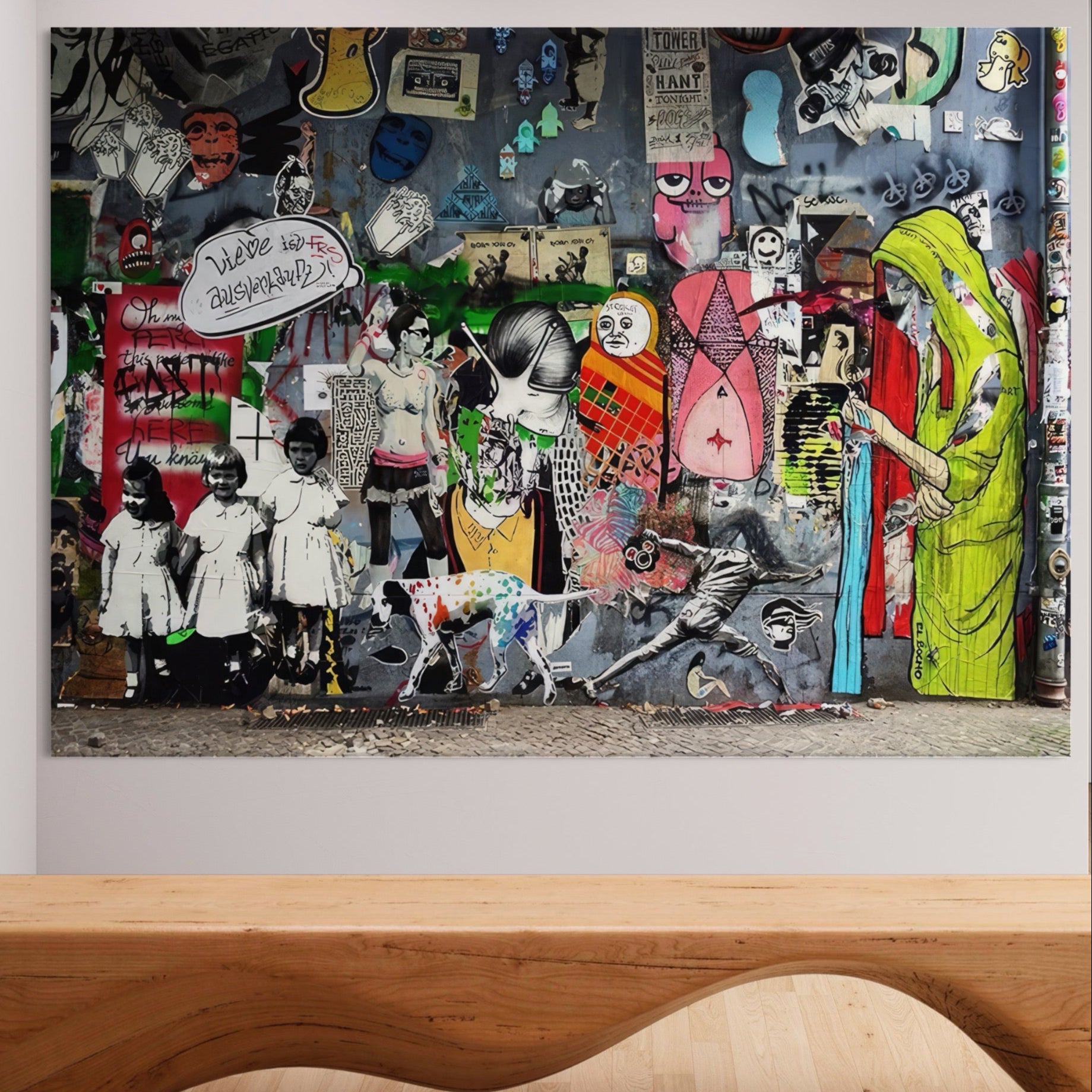 Tablou Canvas Premium LuxCanva® A1348, Banksy Street ,  Living, Graffiti, Artist, Oameni, Culori Vibrante