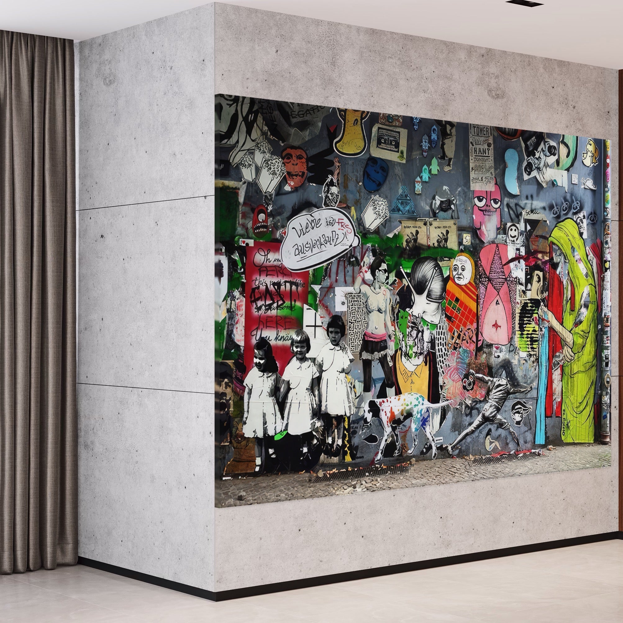 Tablou Canvas Premium LuxCanva® A1348, Banksy Street ,  Living, Graffiti, Artist, Oameni, Culori Vibrante