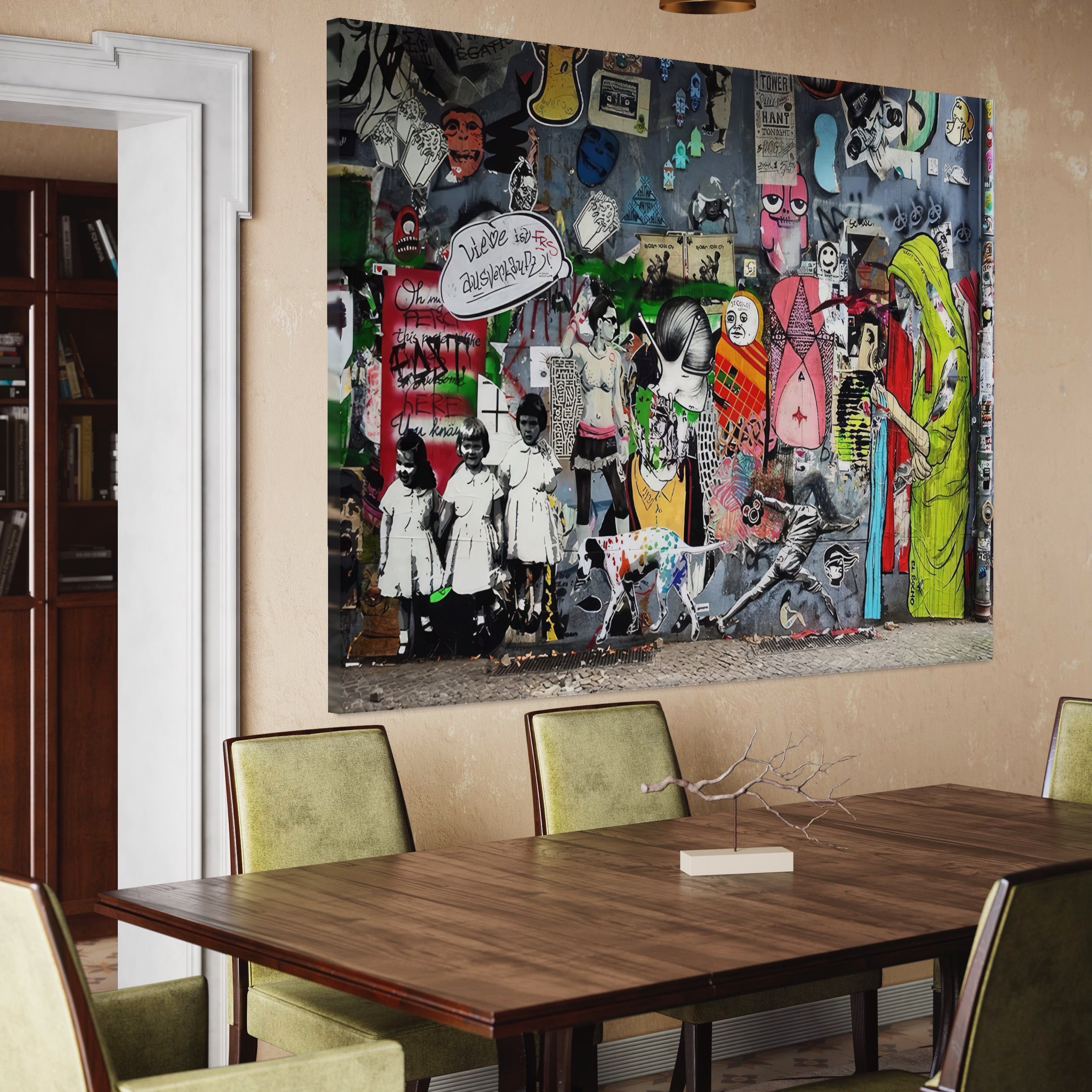 Tablou Canvas Premium LuxCanva® A1348, Banksy Street ,  Living, Graffiti, Artist, Oameni, Culori Vibrante