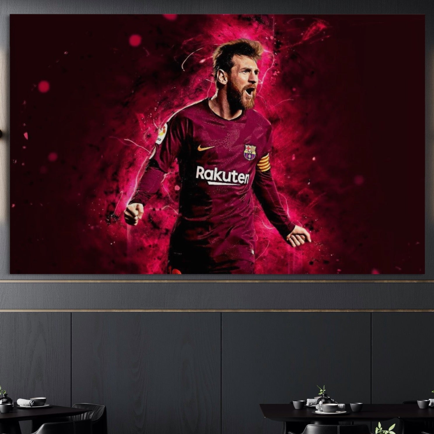 Tablou Canvas Premium LuxCanva® A1344, Lionel Messi , Bar, Legenda, Balonul De Aur, Sportiv, Game Room, Culori Vibrante