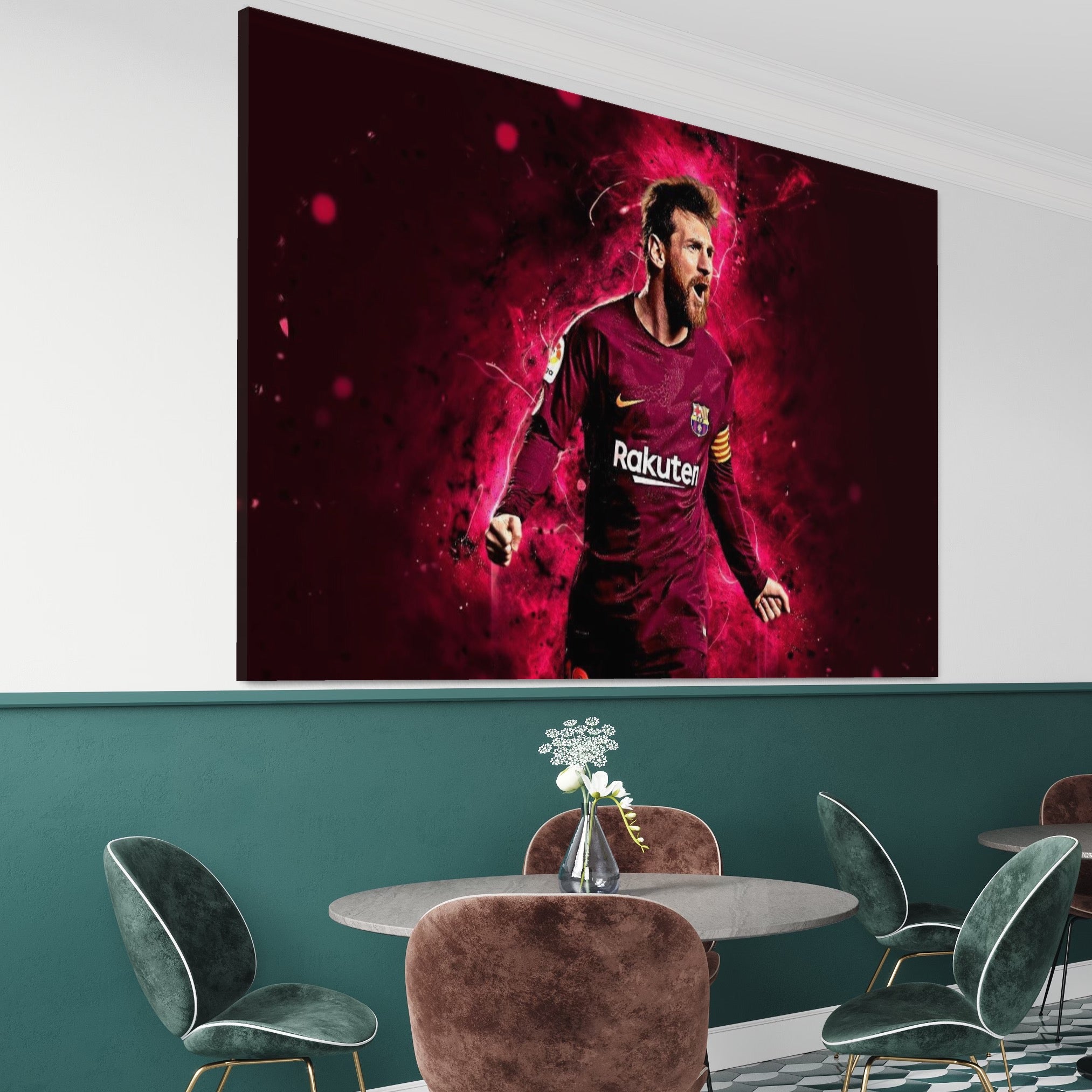 Tablou Canvas Premium LuxCanva® A1344, Lionel Messi , Bar, Legenda, Balonul De Aur, Sportiv, Game Room, Culori Vibrante
