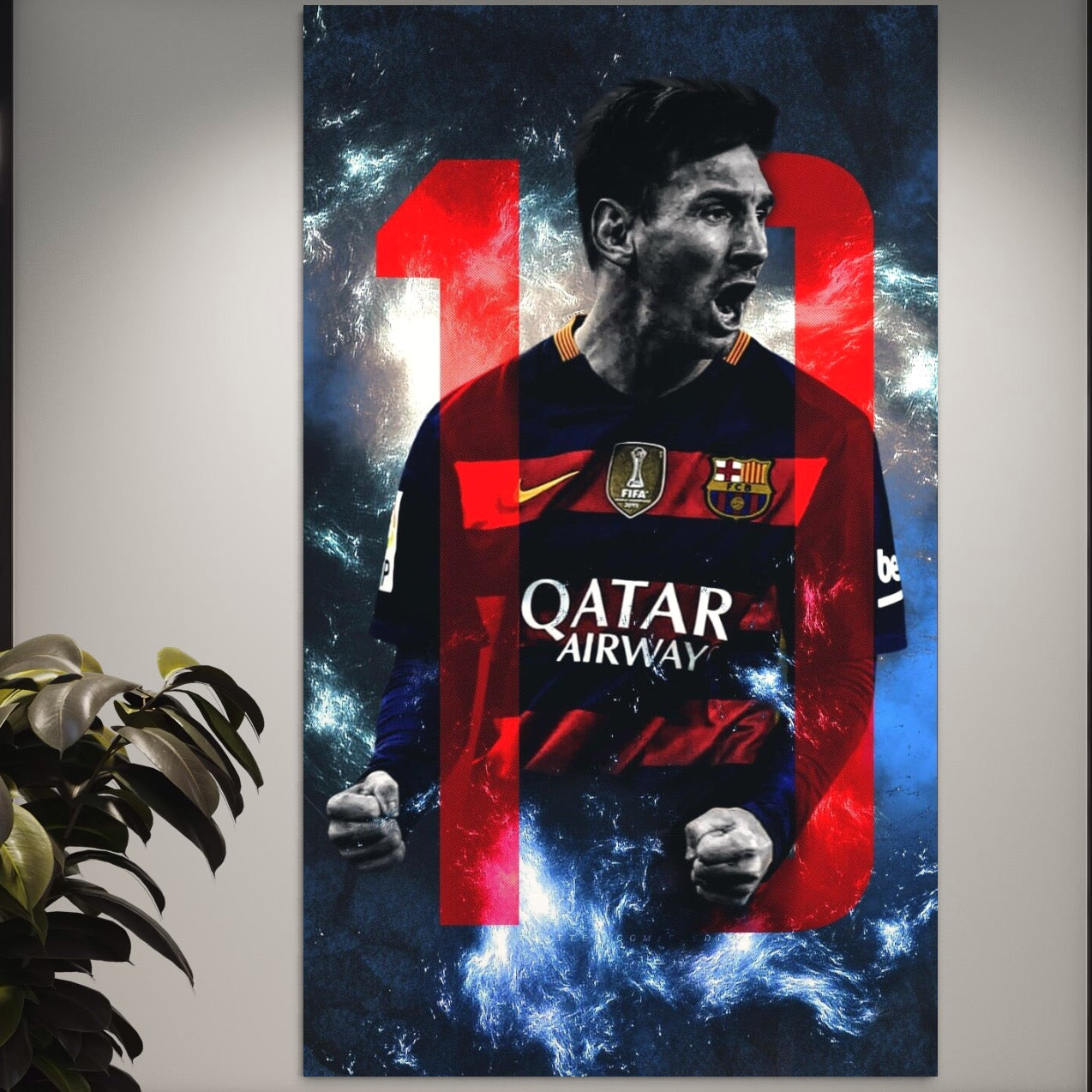 Tablou Canvas Premium LuxCanva® A1343, Messi Nr.10 ,  Living, Fotbalist, Balonul De Aur, Sportiv, Game Room, Culori Vibrante