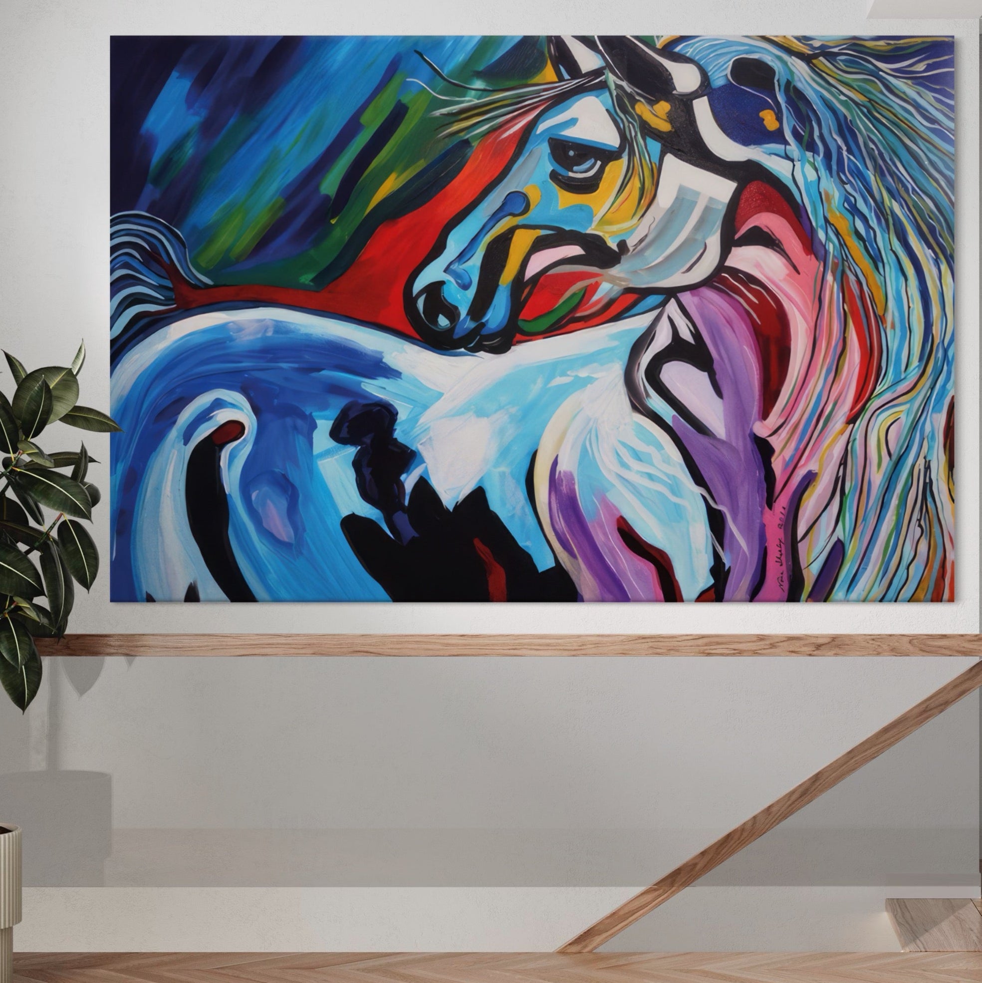 Tablou Canvas Premium LuxCanva® A1342, Colorful Horse , Living, Cal, Animal, Camera Copil, Multicolor, Culori Vibrante