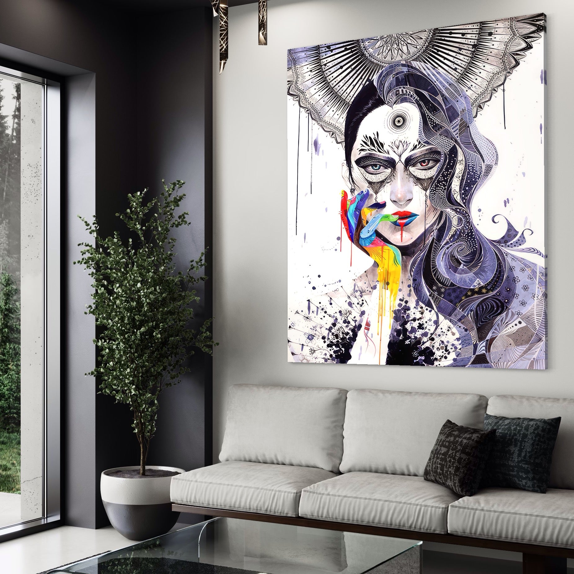 Tablou Canvas Premium LuxCanva® A1340, Minjae Lee , Living, Abstract, Colorat, Fata, Decorativ, Graffiti, Studio, Culori Vibrante