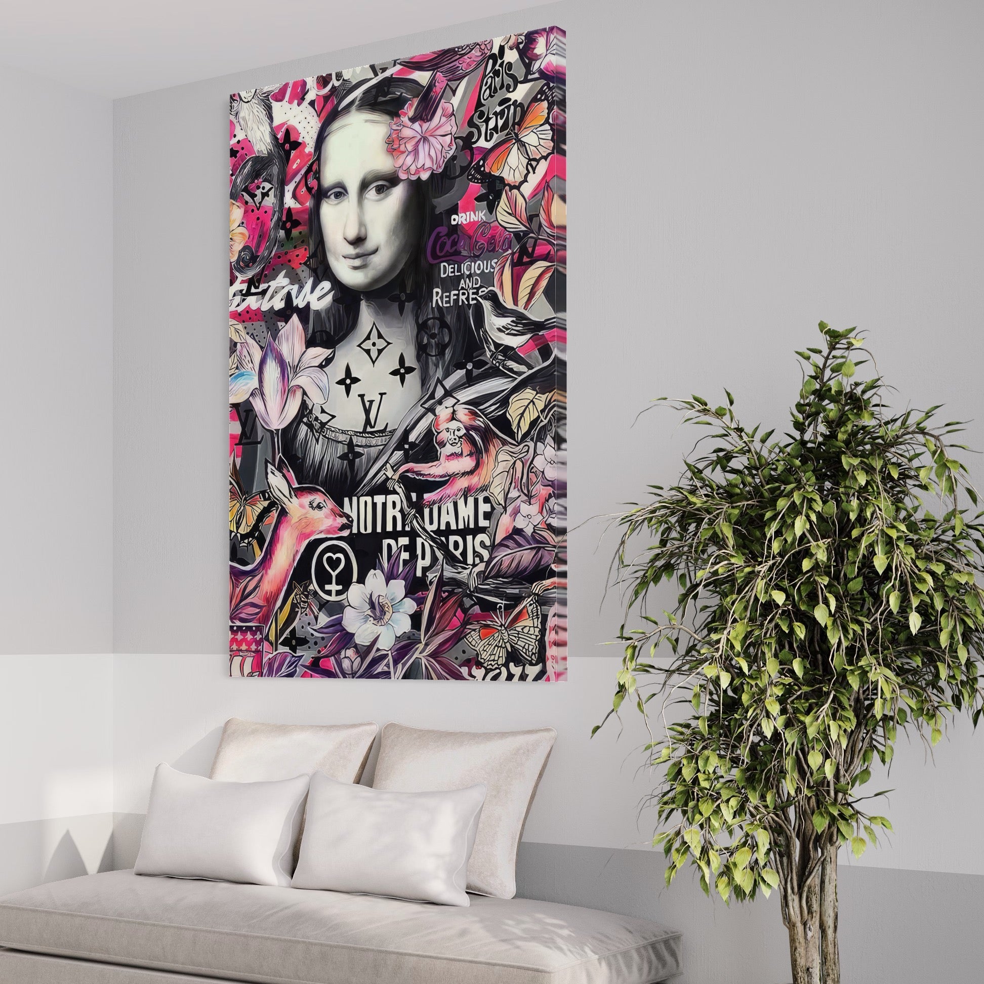 Tablou Canvas Premium LuxCanva® A1339, Mona Lisa Graffiti ,  Living, Abstract, Colorat, Drink Colca-Cola, Studio, Culori Vibrante