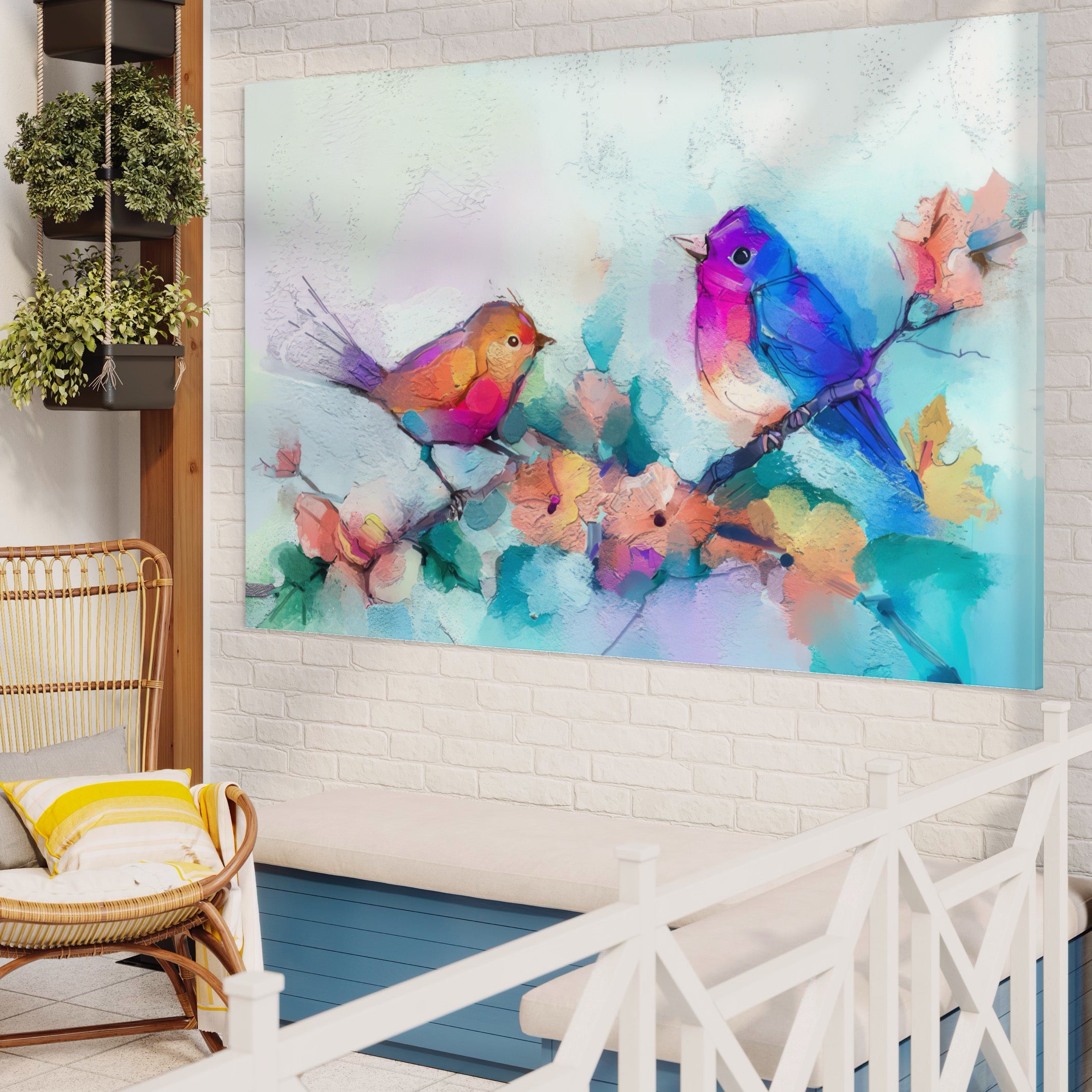 Tablou Canvas Premium LuxCanva® A1335, Two Birds ,  Living, Pasari, Flori, Multicolor, Dormitor, Culori Vibrante