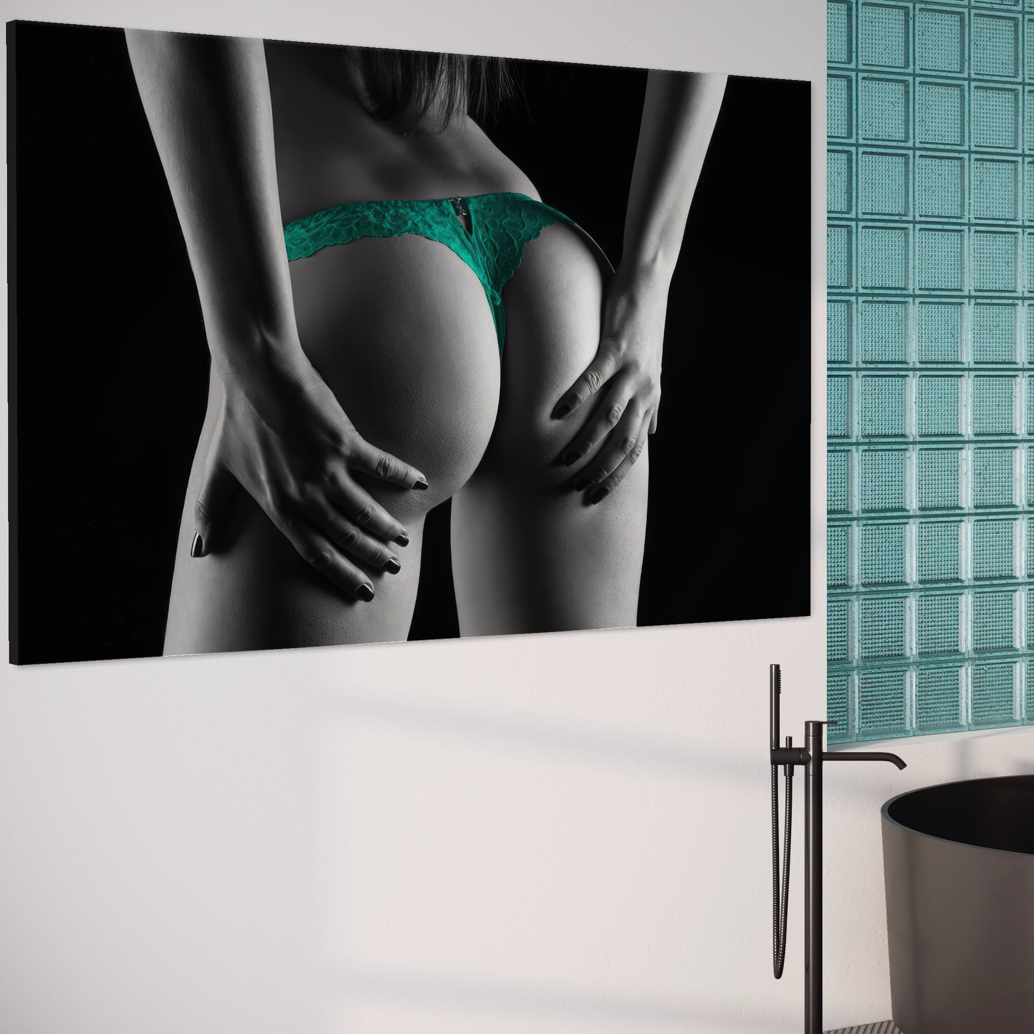 Tablou Canvas Premium LuxCanva® A1334, Green Underwear , Studio, Sexi Nude, Senzual, Erotic, Dormitor, Culori Vibrante