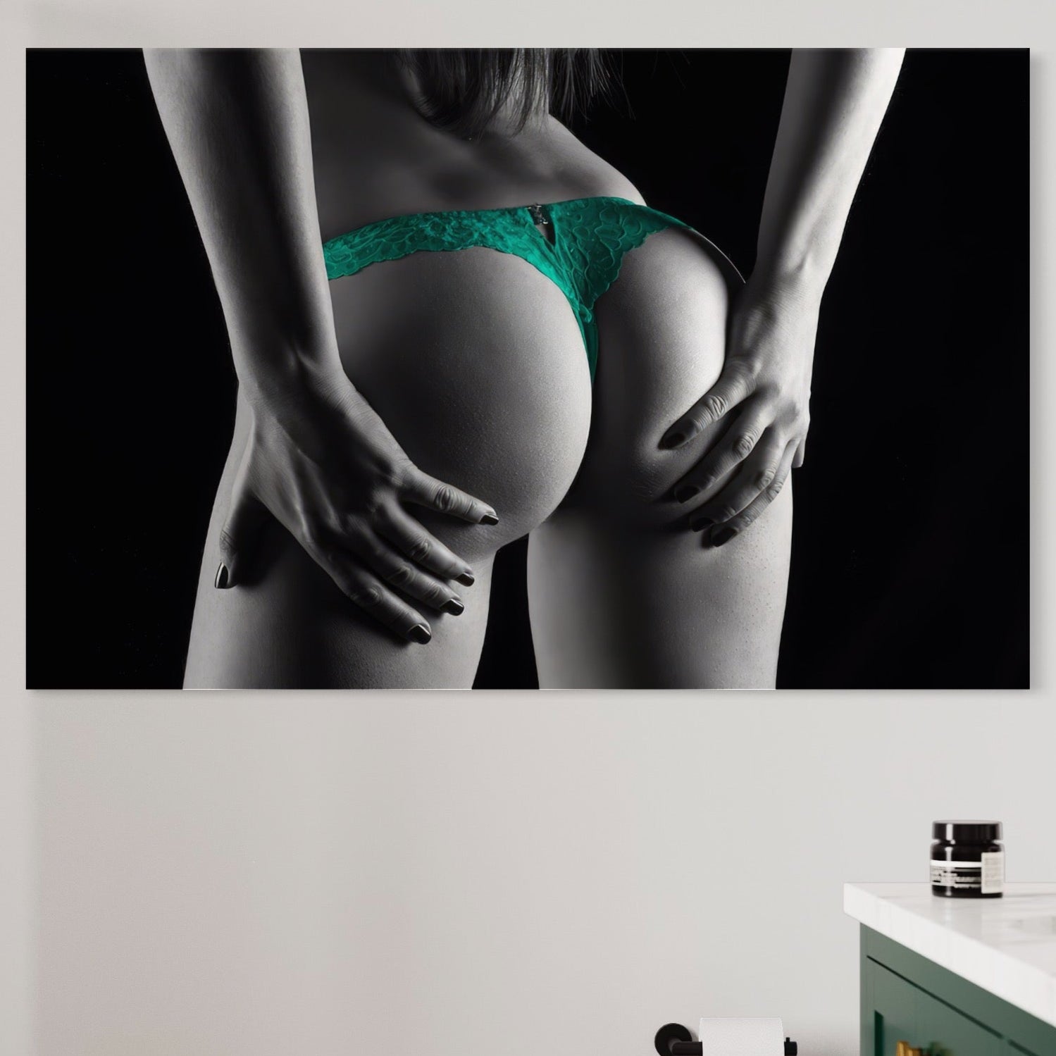 Tablou Canvas Premium LuxCanva® A1334, Green Underwear , Studio, Sexi Nude, Senzual, Erotic, Dormitor, Culori Vibrante
