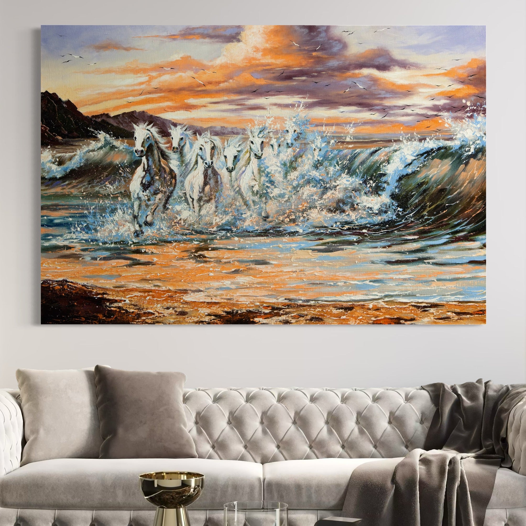 Tablou Canvas Premium LuxCanva® C1009, Cai Iesind Din Mare , Living, Dormitor, Birou, Relaxare, Culori Vibrante