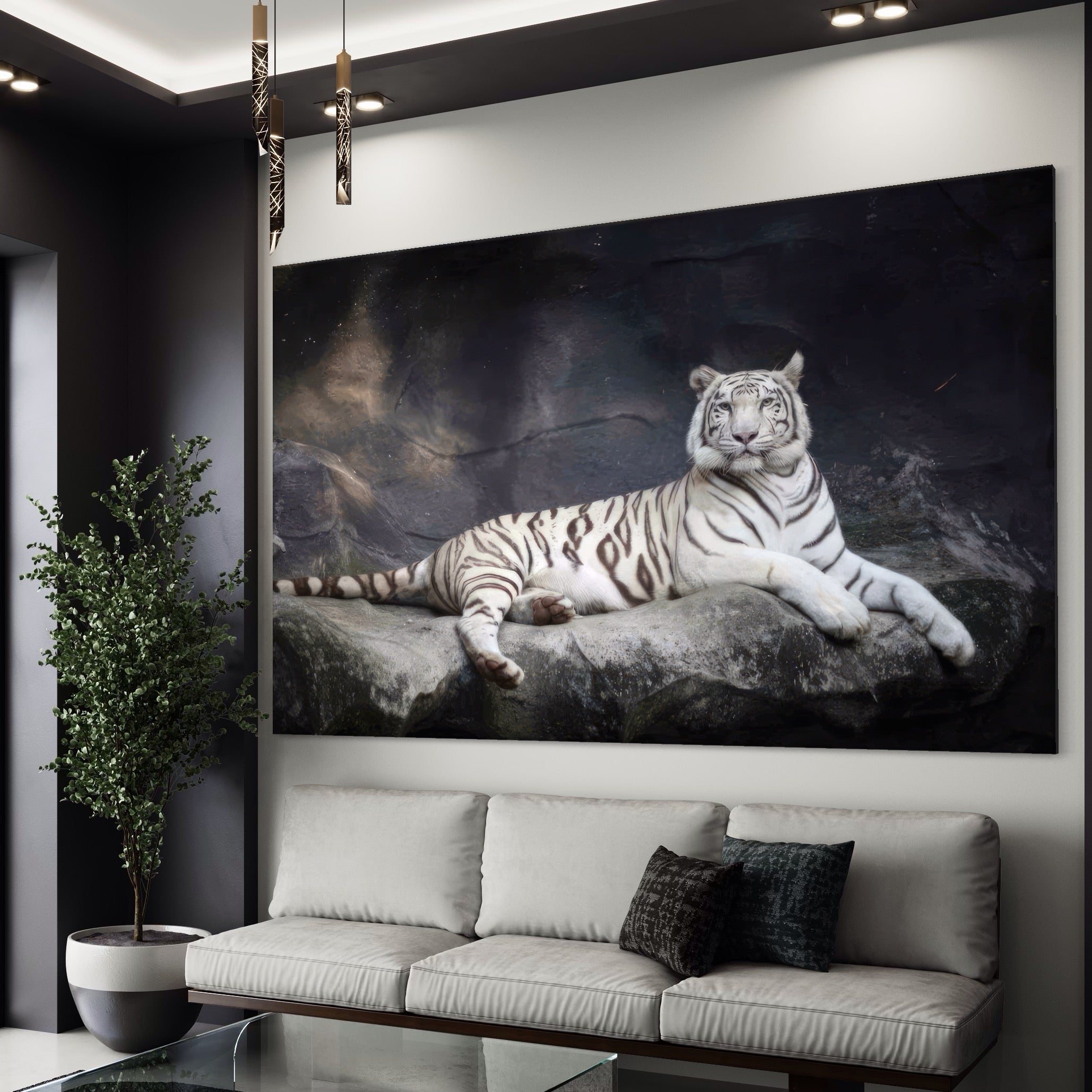Tablou Canvas Premium LuxCanva® A1333, White Tiger , Living, Animal Salbatic, Tigru, Decorativ, Dormitor, Culori Vibrante