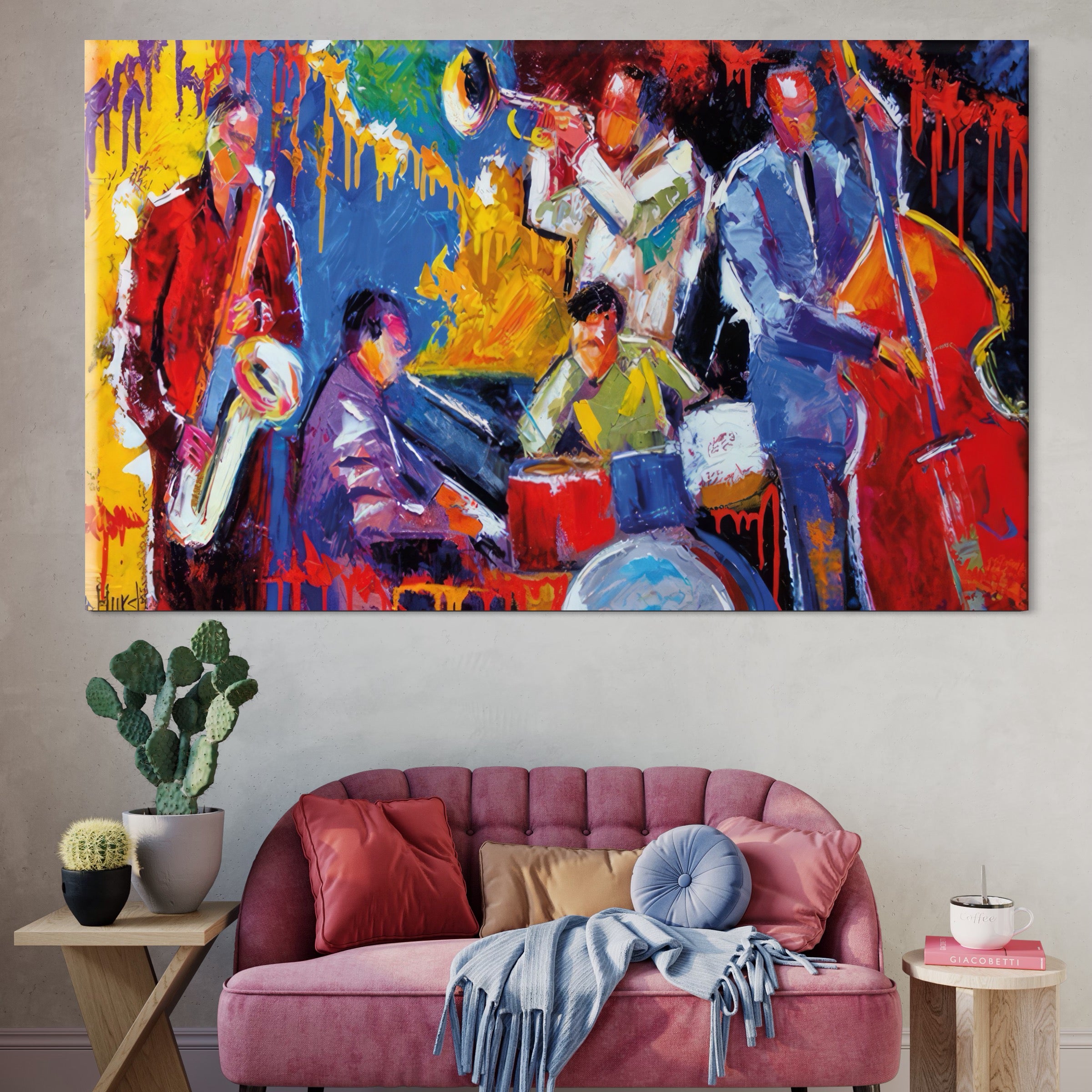 Tablou Canvas Premium LuxCanva® A1325, Colorful Jazz Art ,  Living, Muzica, Instrumente Muzicale, Formatie, Dormitor, Culori Vibrante