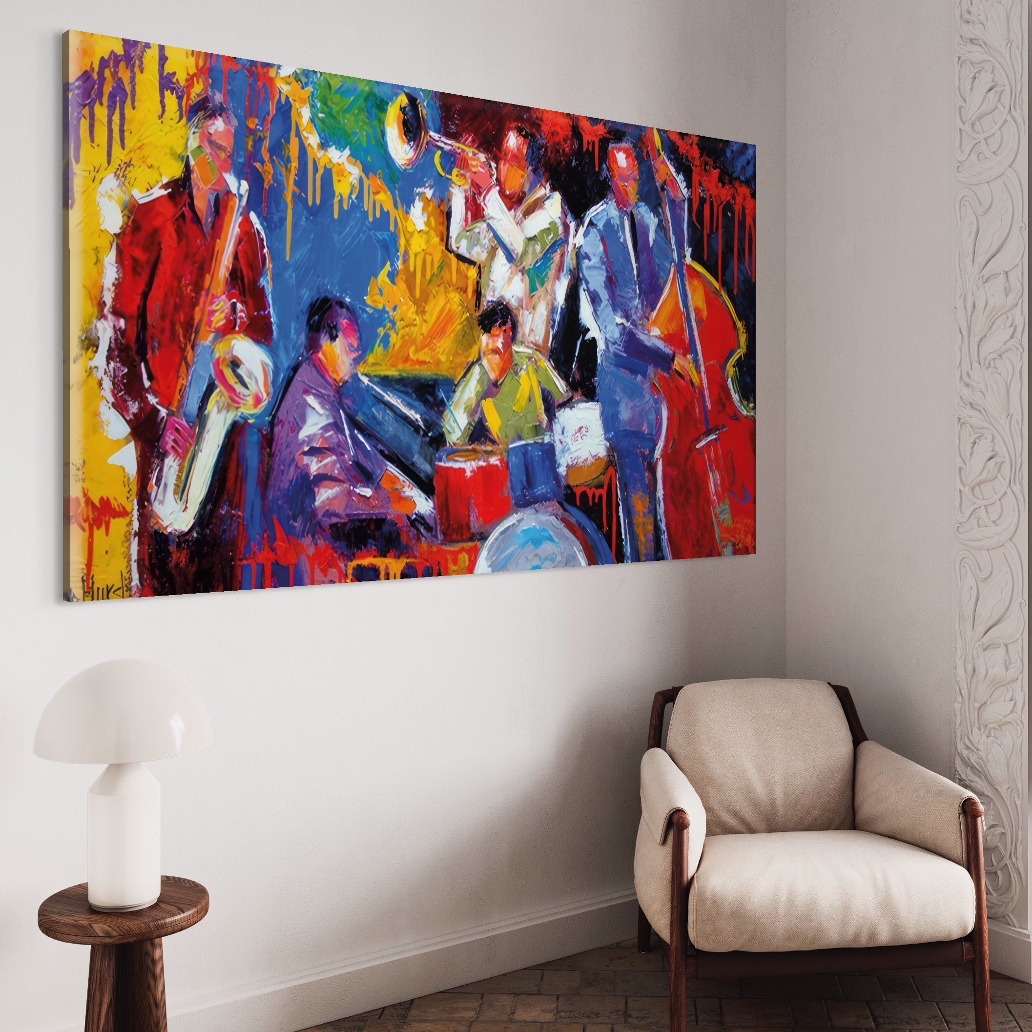 Tablou Canvas Premium LuxCanva® A1325, Colorful Jazz Art ,  Living, Muzica, Instrumente Muzicale, Formatie, Dormitor, Culori Vibrante