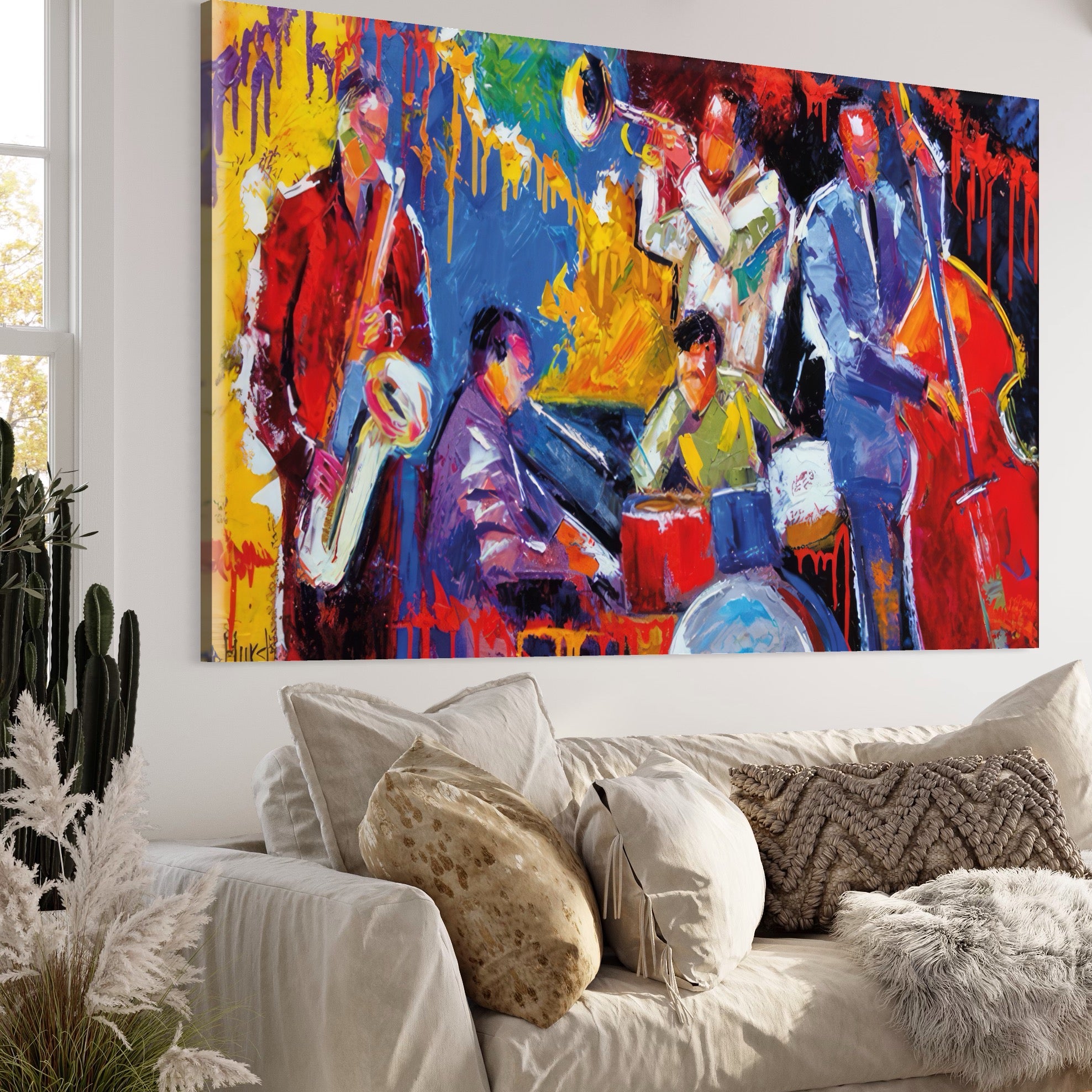 Tablou Canvas Premium LuxCanva® A1325, Colorful Jazz Art ,  Living, Muzica, Instrumente Muzicale, Formatie, Dormitor, Culori Vibrante