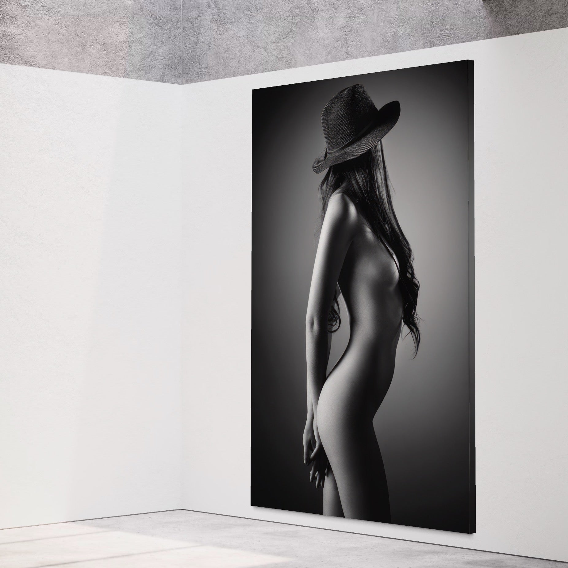 Tablou Canvas Premium LuxCanva® A1324, Sexy Girl , Living, Nude, Palarie, Senzual, Femeie, Dresing, Culori Vibrante