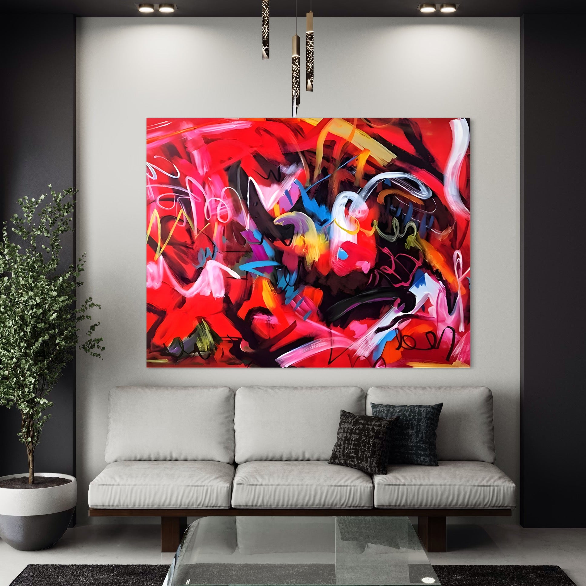 Tablou Canvas Premium LuxCanva® A1315, Red Graffiti , Living, Arta Stradala, Desen, Text, Camera Copil, Culori Vibrante