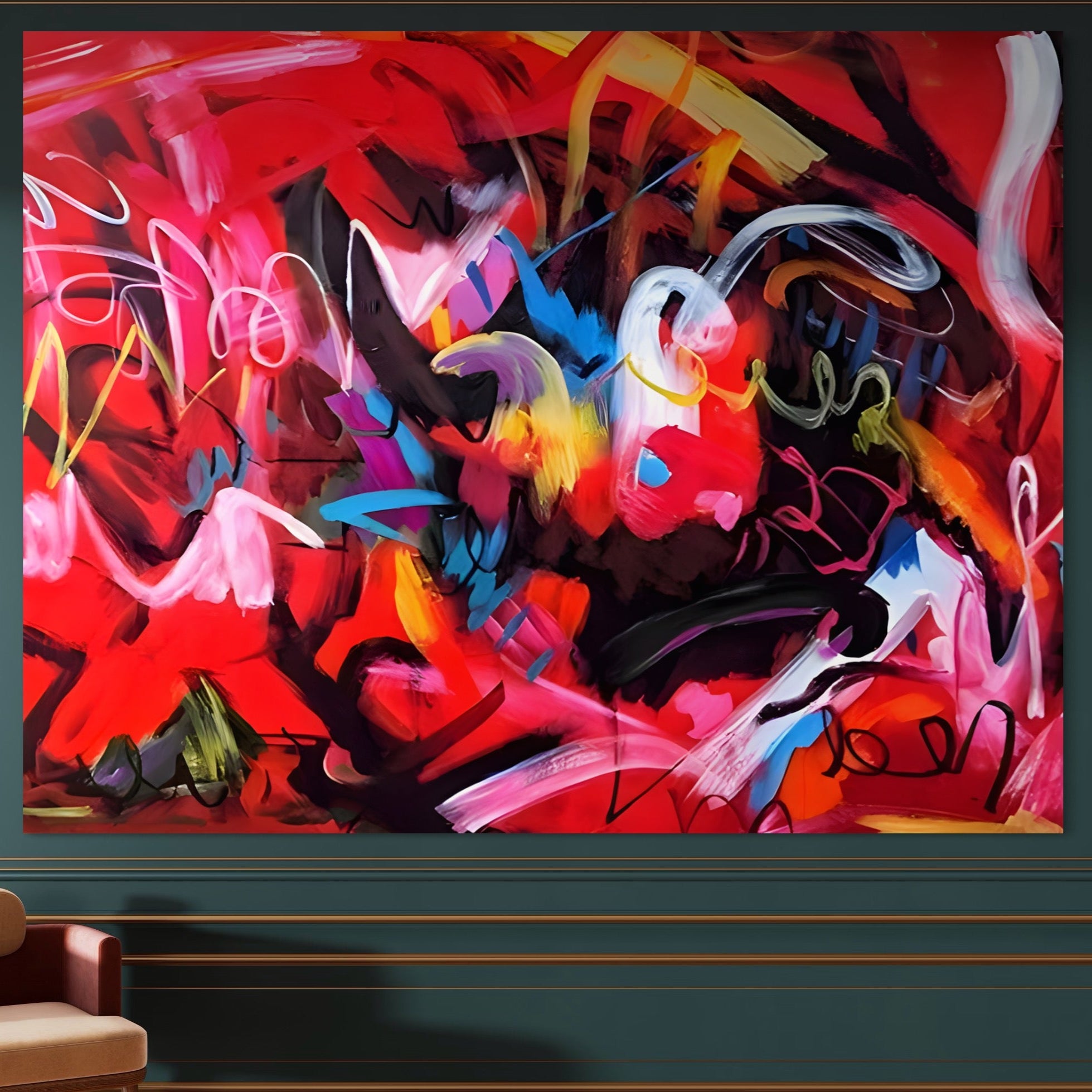 Tablou Canvas Premium LuxCanva® A1315, Red Graffiti , Living, Arta Stradala, Desen, Text, Camera Copil, Culori Vibrante