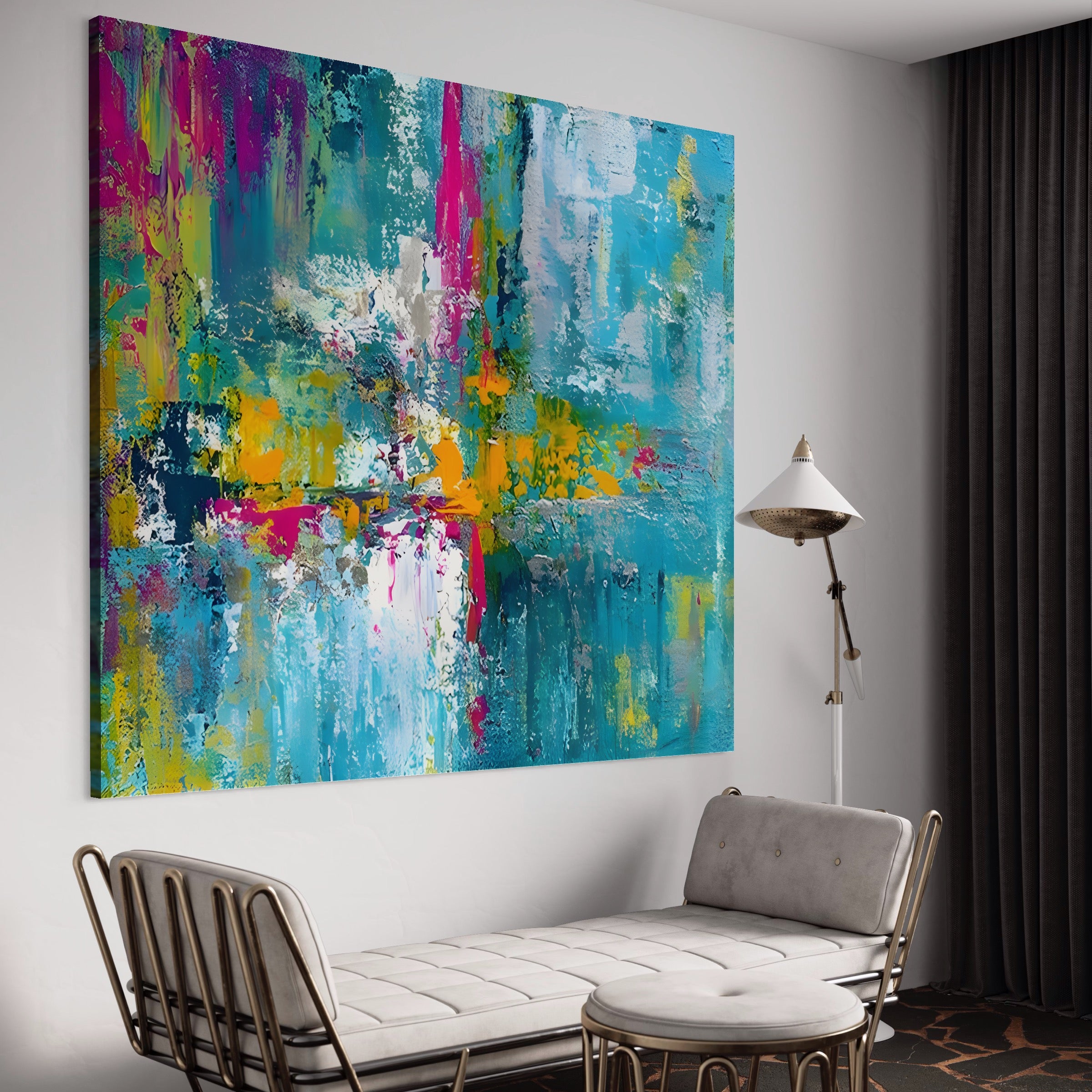 Tablou Canvas Premium LuxCanva® A1314, Modern Abstract , Living, Arta, Multicolor, Albastru, Dormitor, Culori Vibrante