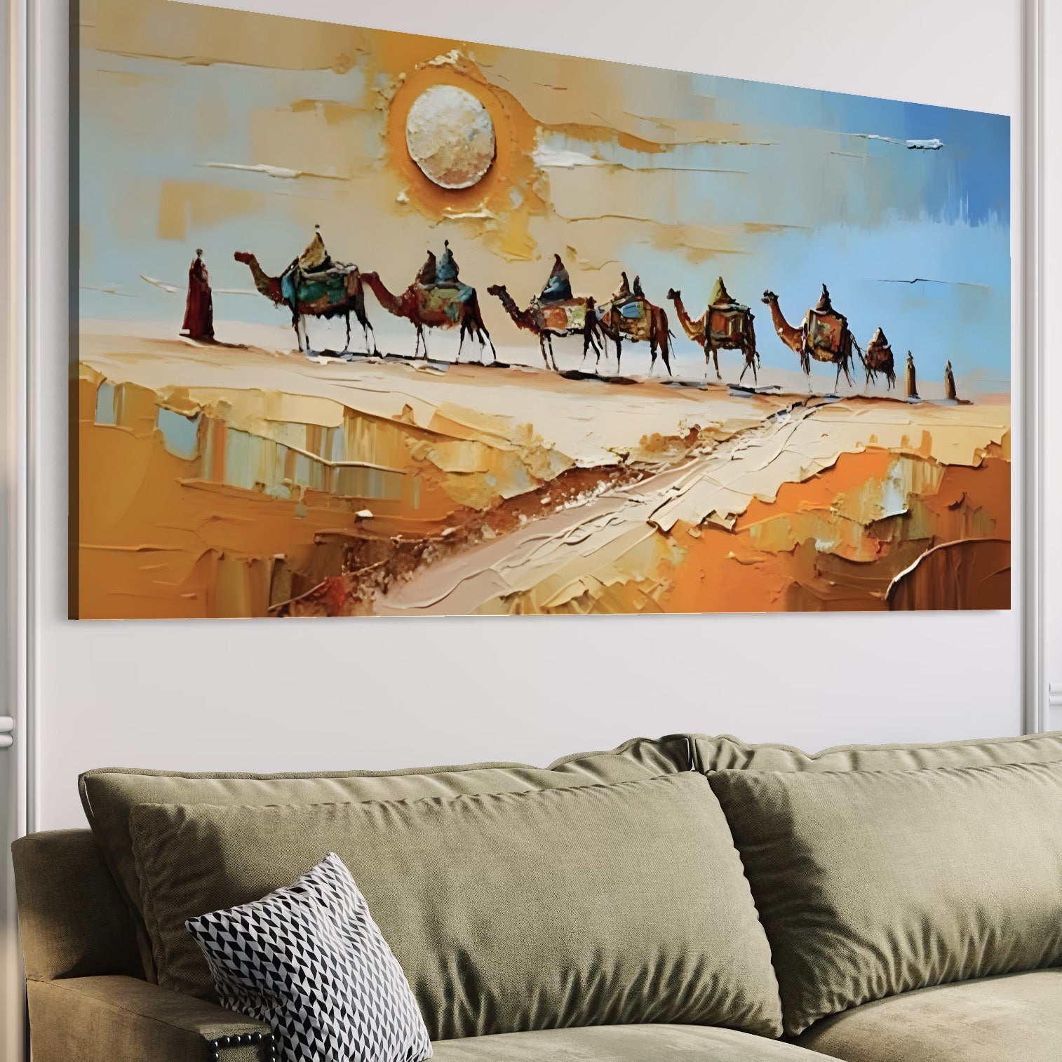 Tablou Canvas Premium LuxCanva® A1313, Plimbare Prin Desert , Living, Camile, Nisip, Soare, Sahara, Dormitor, Culori Vibrante