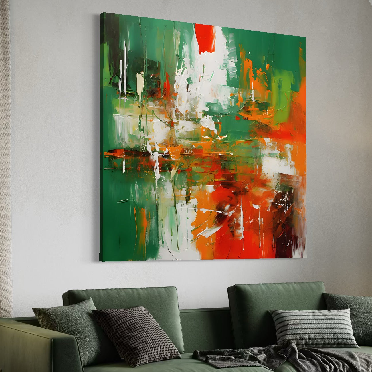Tablou Canvas Premium LuxCanva® A1636, Painting Green , Room, Abstract, Cromatic, Dormitor, Culori Vibrante