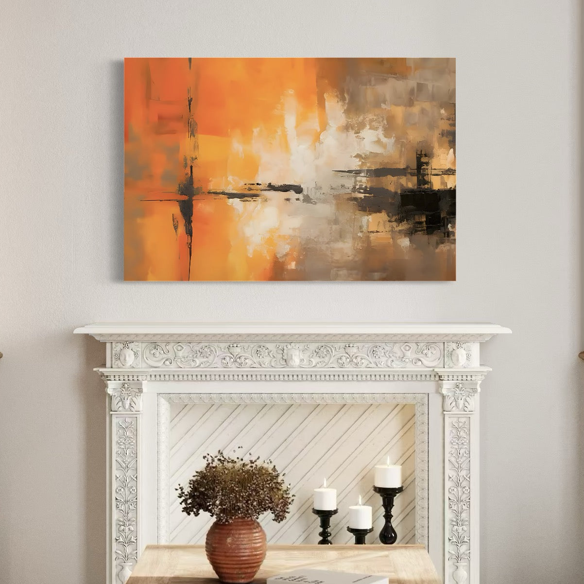 Tablou Canvas Premium LuxCanva® A1633, Orange Love ,  Living, Abstract, Decorativ, Dormitor, Culori Vibrante