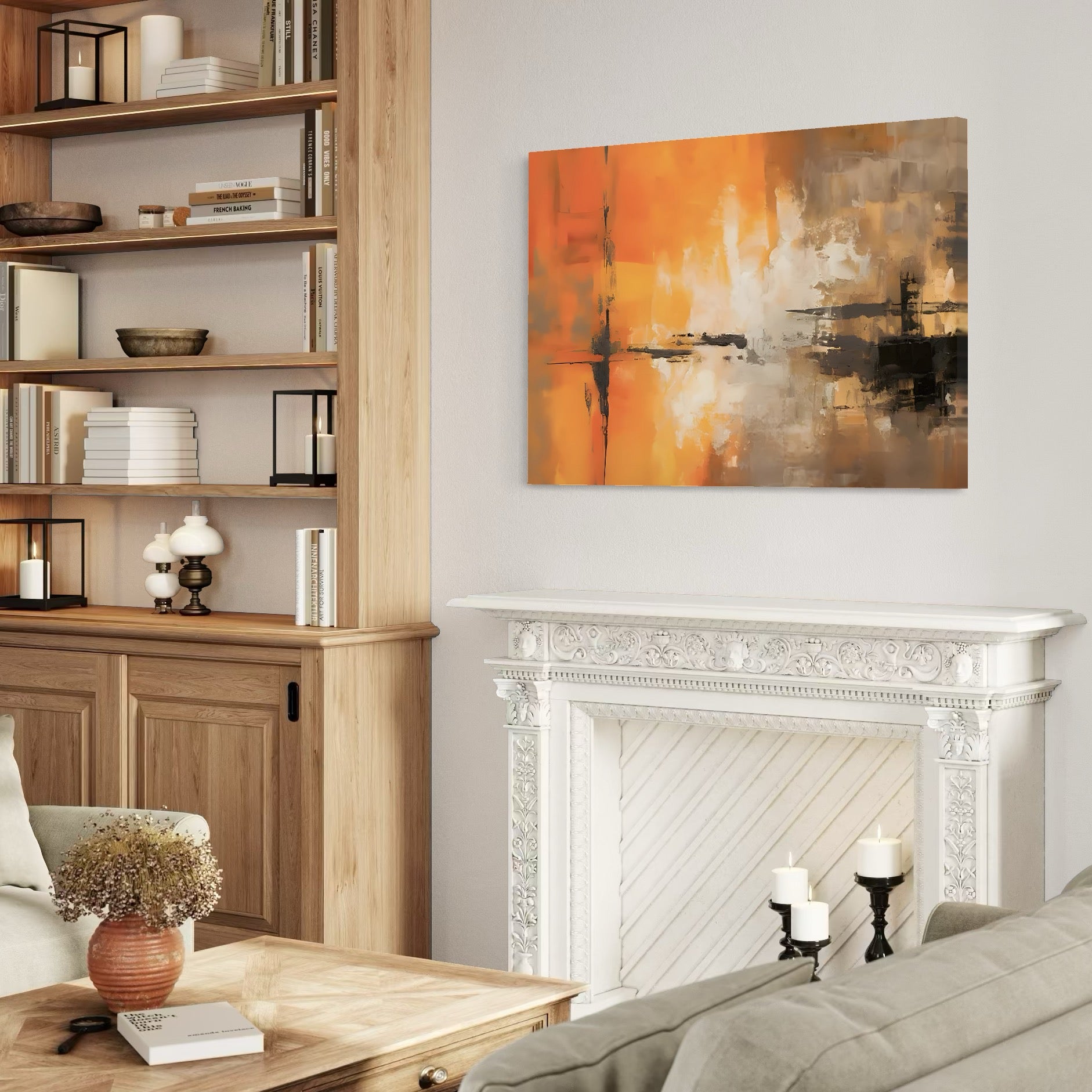 Tablou Canvas Premium LuxCanva® A1633, Orange Love ,  Living, Abstract, Decorativ, Dormitor, Culori Vibrante