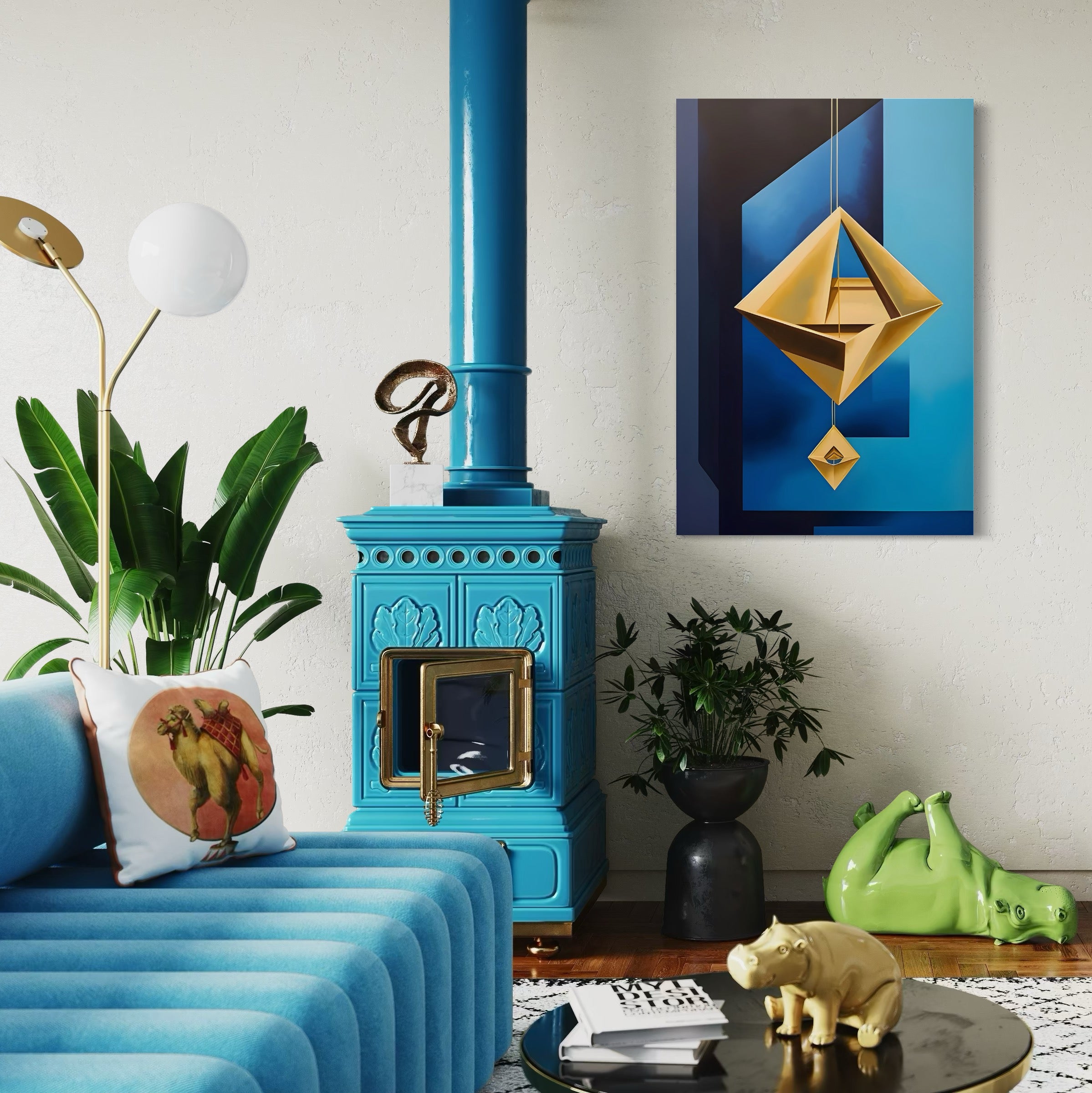 Tablou Canvas Premium LuxCanva® A1632, Amuleta , Living, Auriu, Pandantiv, Decorativ, Dormitor, Culori Vibrante