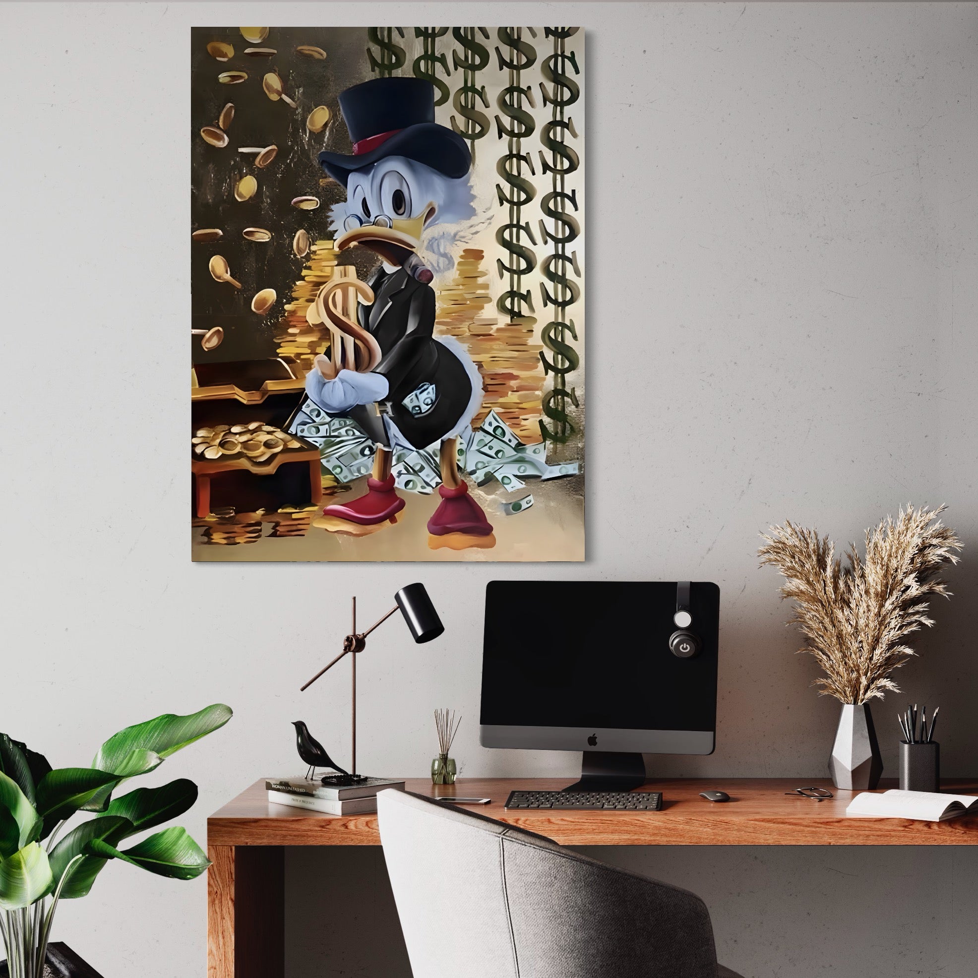 Tablou Canvas Premium, LuxCanva® A1309, Baby Scrooge Duck,  Living, Dolar, Bani, Desene Animate, Birou, Culori Vibrante