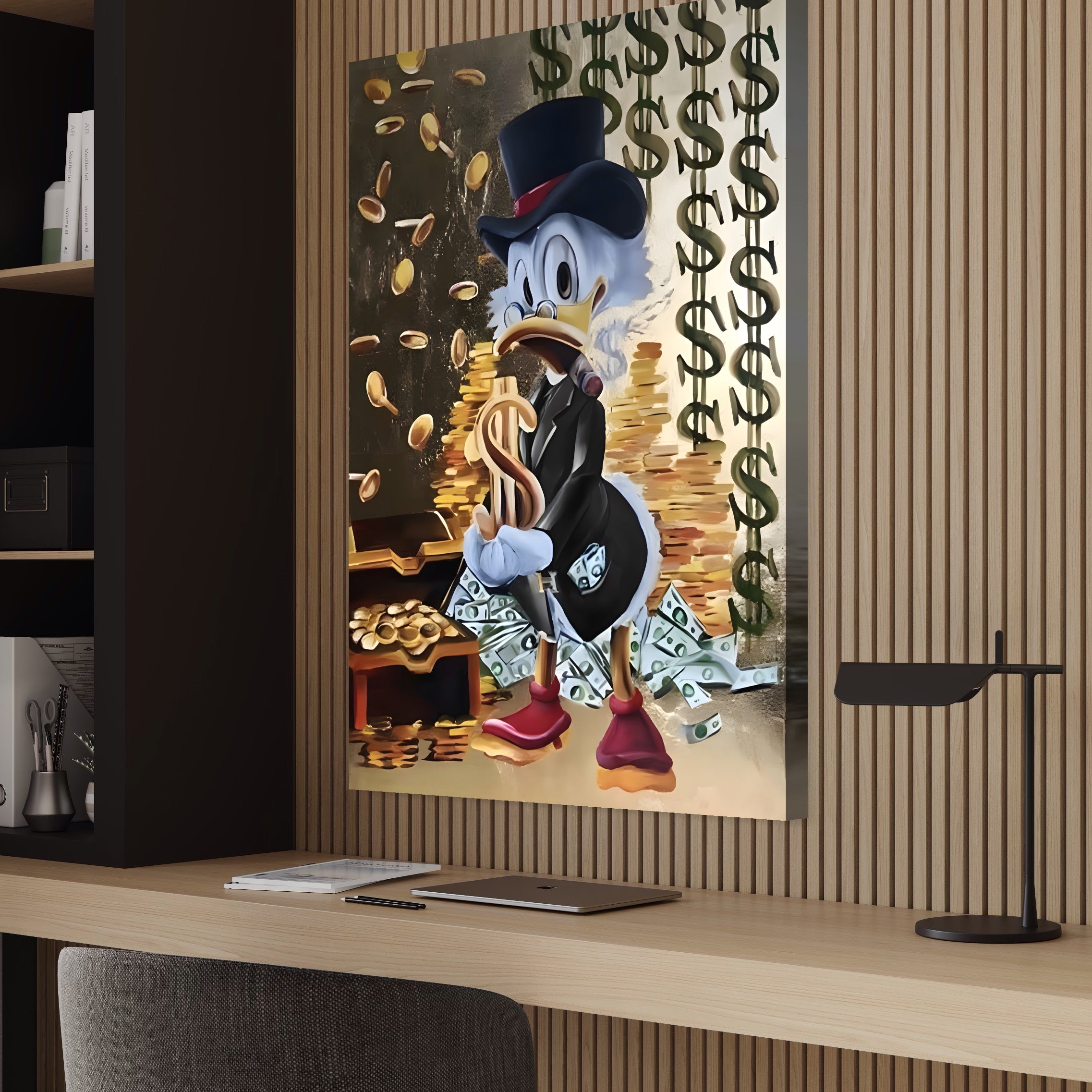 Tablou Canvas Premium, LuxCanva® A1309, Baby Scrooge Duck,  Living, Dolar, Bani, Desene Animate, Birou, Culori Vibrante
