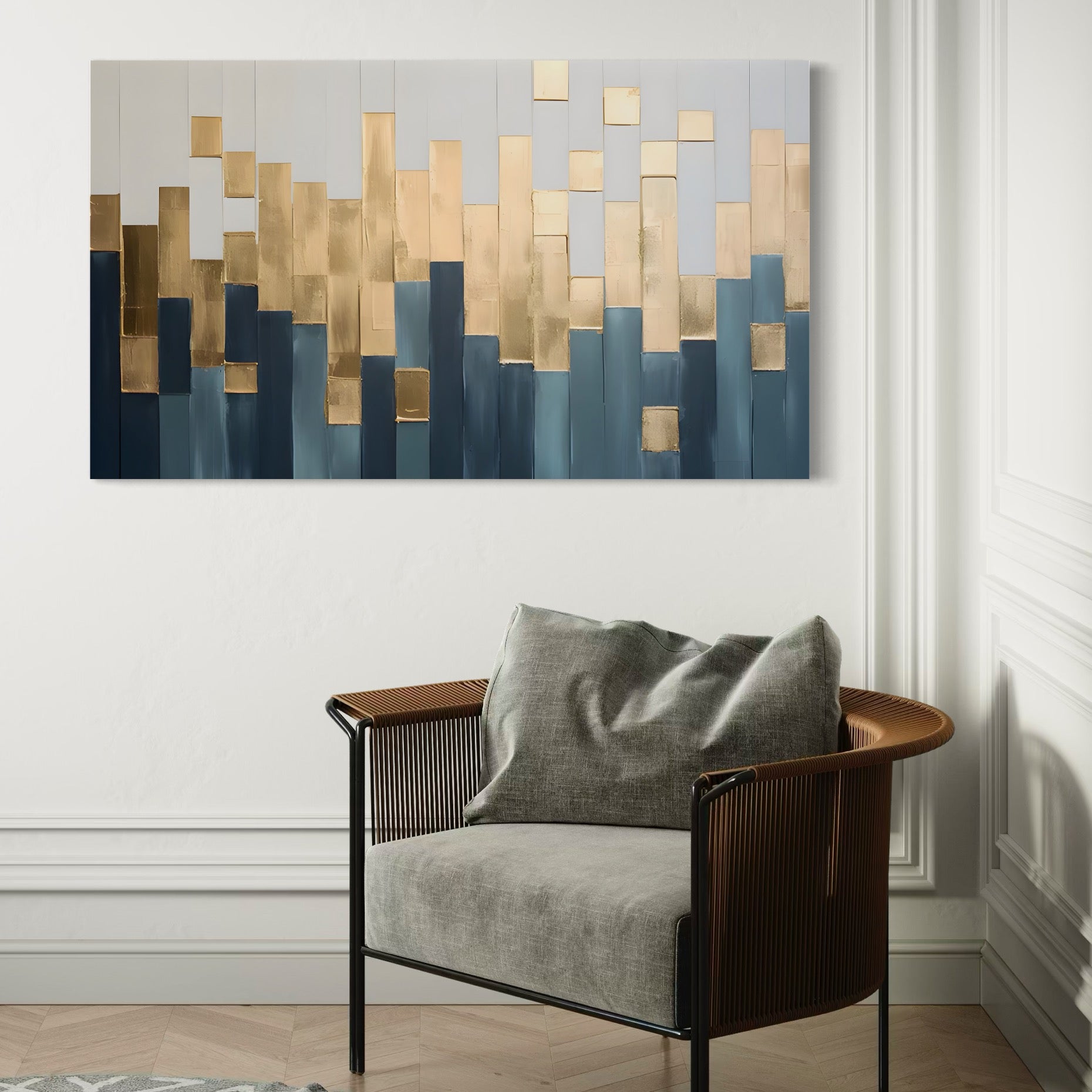 Tablou Canvas Premium LuxCanva® A1630, Mozaic Auriu , Living, Patrate, Turcoaz, Ploaie, Decorativ, Dormitor, Culori Vibrante