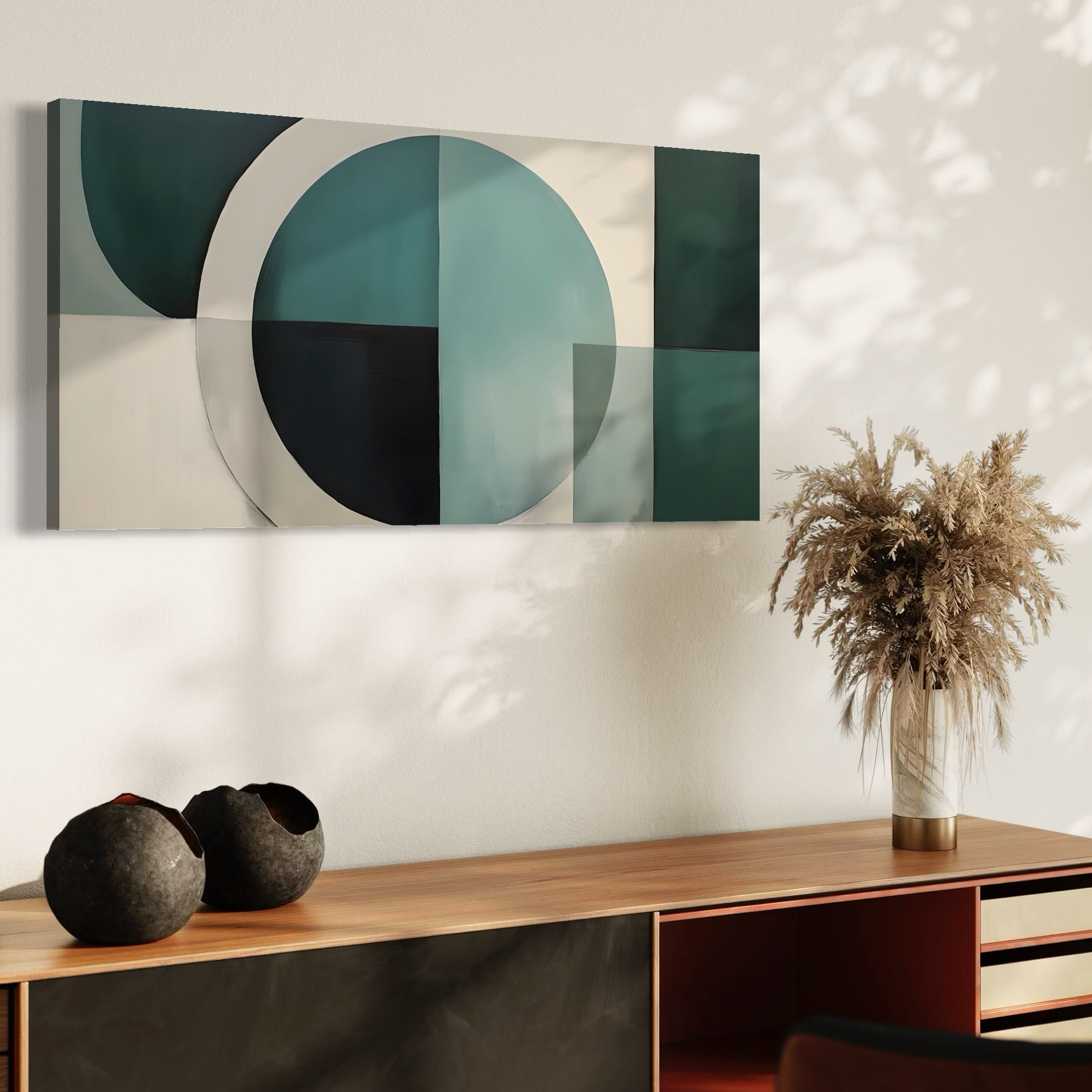 Tablou Canvas Premium LuxCanva® A1628, Turquoise Abstract , Living, Cerc, Cromatic, Modern, Dormitor, Culori Vibrante