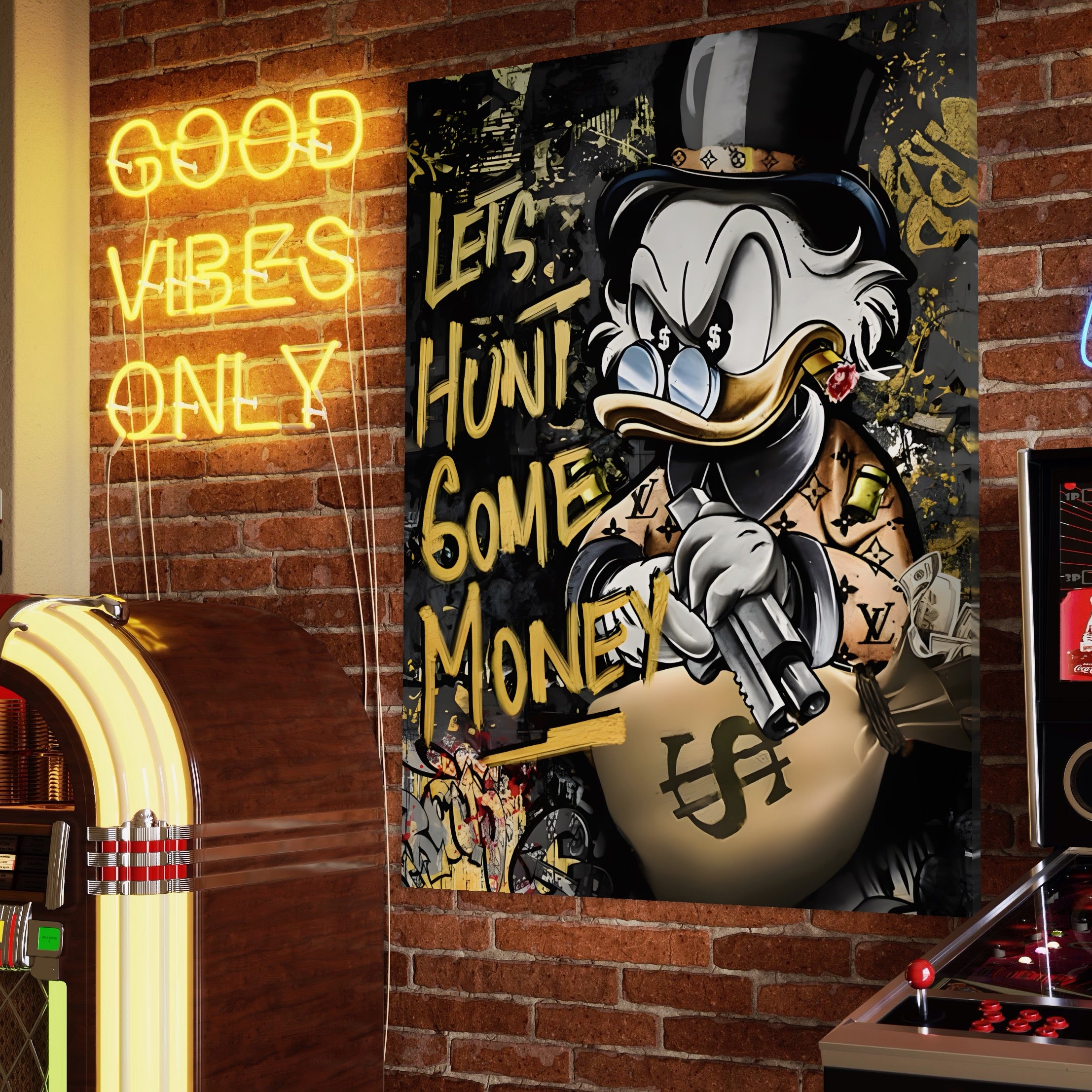 Tablou Canvas Premium LuxCanva® A1305, Let's Hunt!, Living, Scrooge Duck, Desene Animate, Money, Dormitor, Culori Vibrante