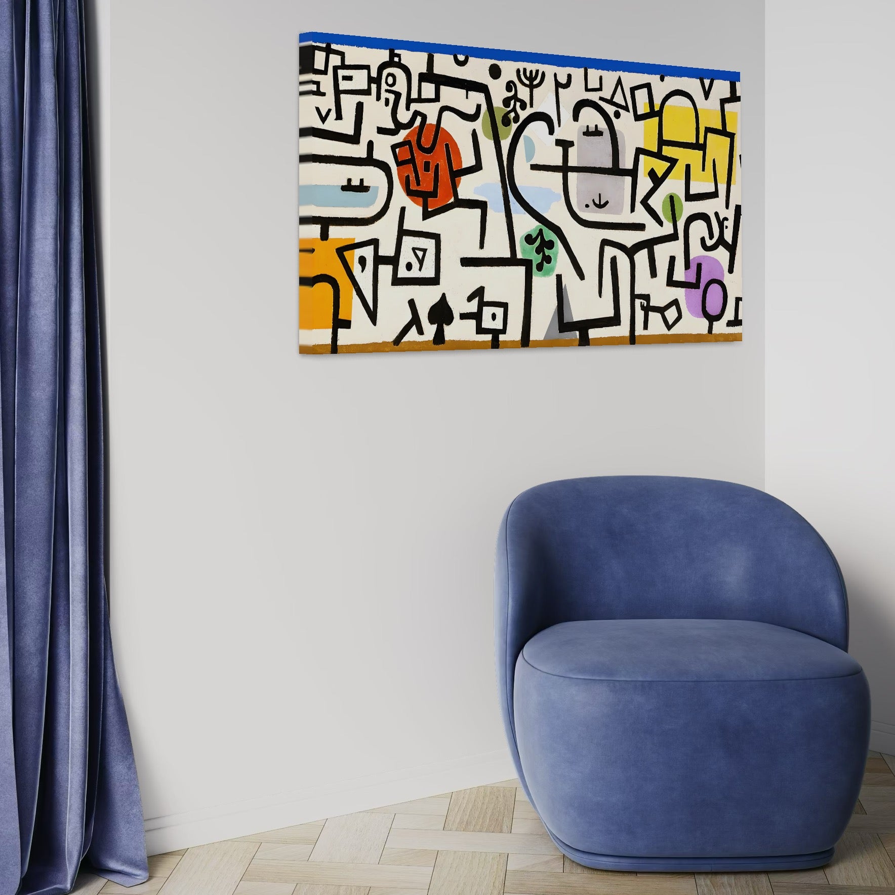 Tablou Canvas Premium LuxCanva® A1627, Rich Harbour , Camera Copil, Paul Klee, Animatie, Modern, Dormitor, Culori Vibrante