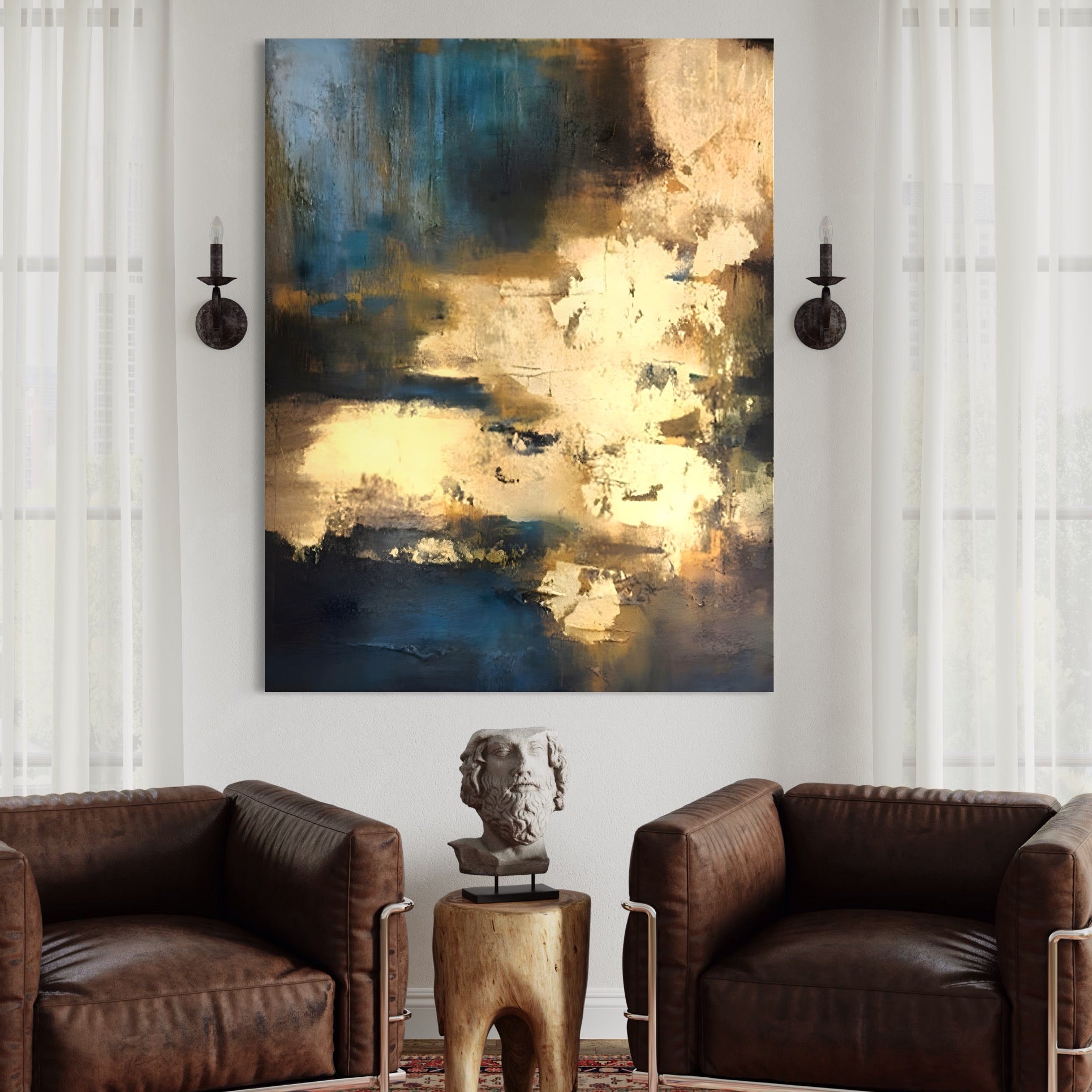 Tablou Canvas Premium LuxCanva® A1303, Abstract Gold, Living, Auriu, Abstract, Albastru, Dormitor, Culori Vibrante